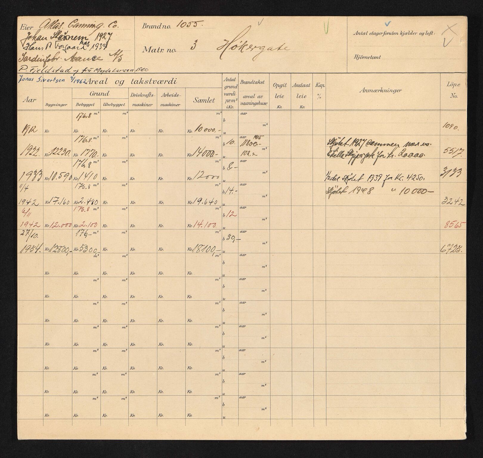 Stavanger kommune. Skattetakstvesenet, BYST/A-0440/F/Fa/Faa/L0019/0007: Skattetakstkort / Høkkergata 3 - Høleberggata - Høleveien 8