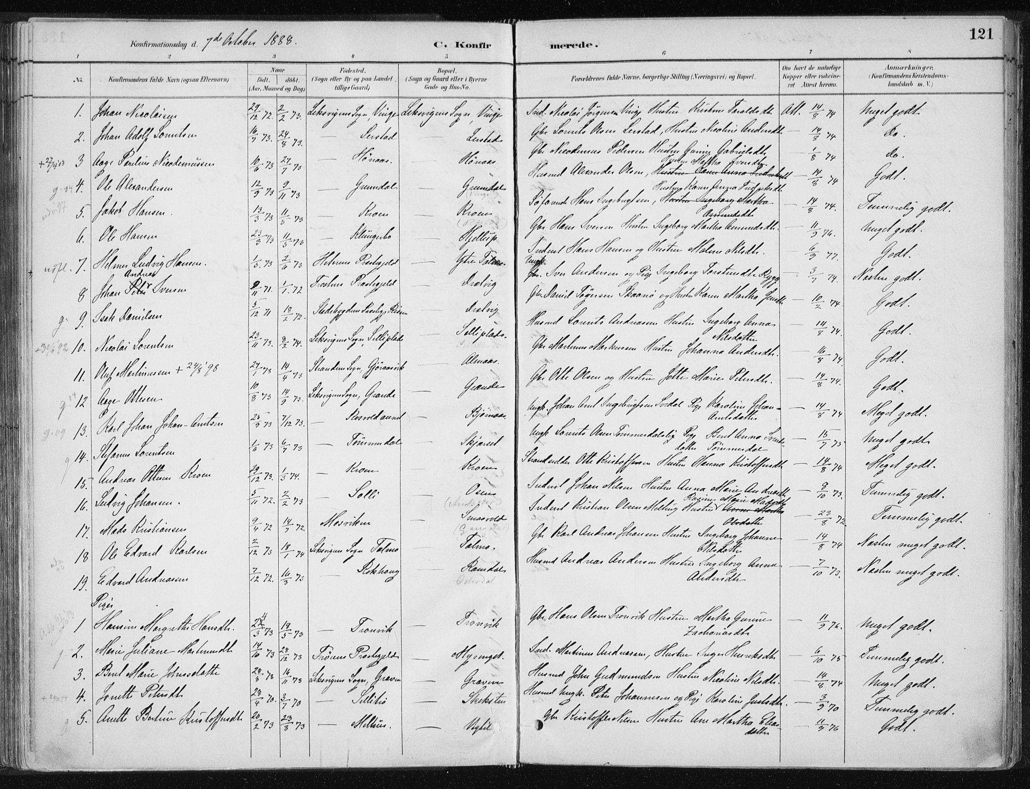 Ministerialprotokoller, klokkerbøker og fødselsregistre - Nord-Trøndelag, SAT/A-1458/701/L0010: Parish register (official) no. 701A10, 1883-1899, p. 121