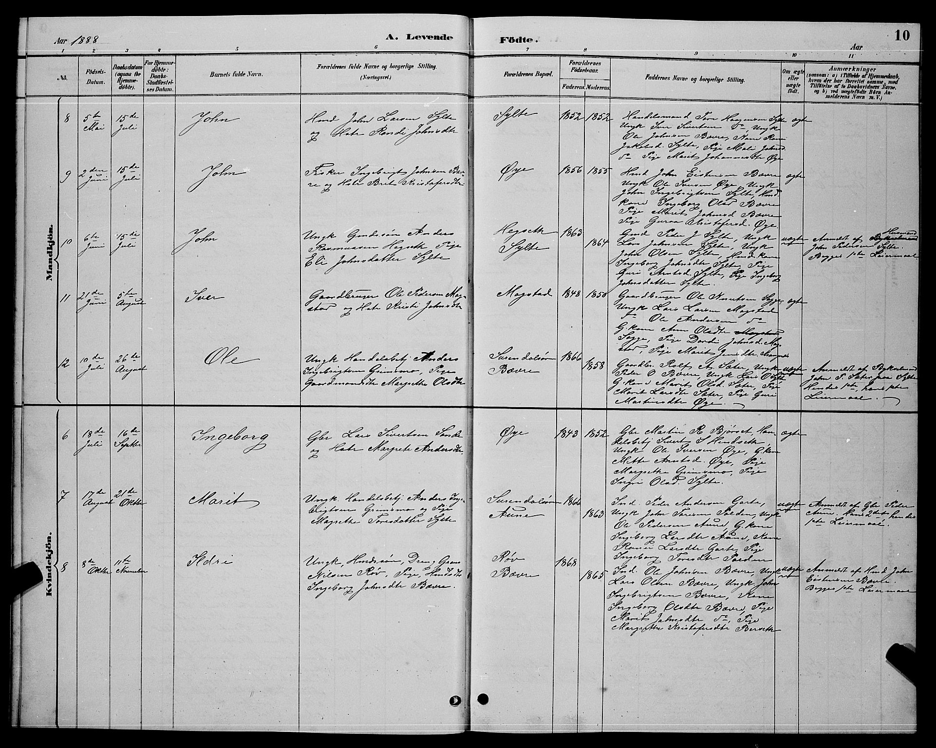 Ministerialprotokoller, klokkerbøker og fødselsregistre - Møre og Romsdal, AV/SAT-A-1454/595/L1052: Parish register (copy) no. 595C04, 1885-1900, p. 10