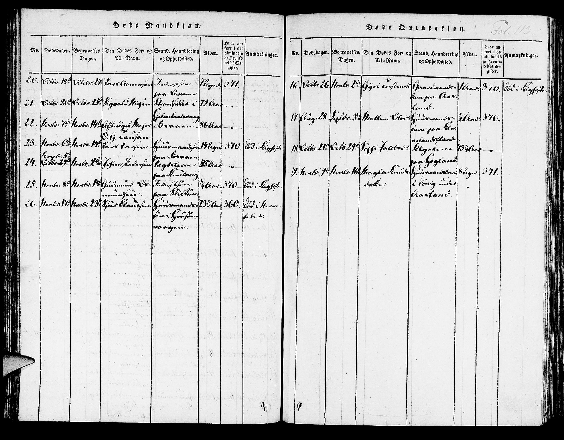 Hjelmeland sokneprestkontor, AV/SAST-A-101843/01/IV/L0003: Parish register (official) no. A 3, 1816-1834, p. 113