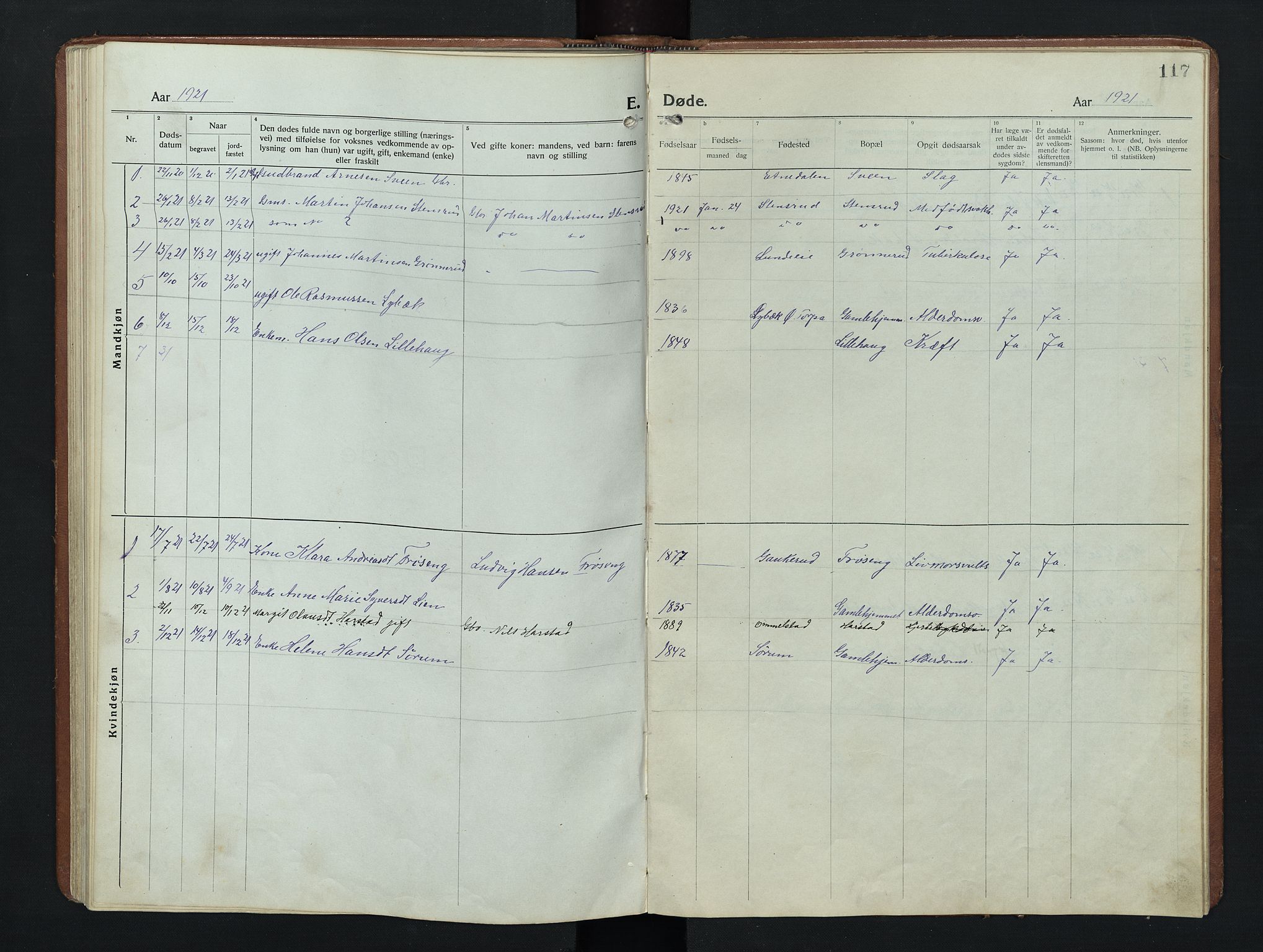 Nordre Land prestekontor, AV/SAH-PREST-124/H/Ha/Hab/L0009: Parish register (copy) no. 9, 1921-1956, p. 117