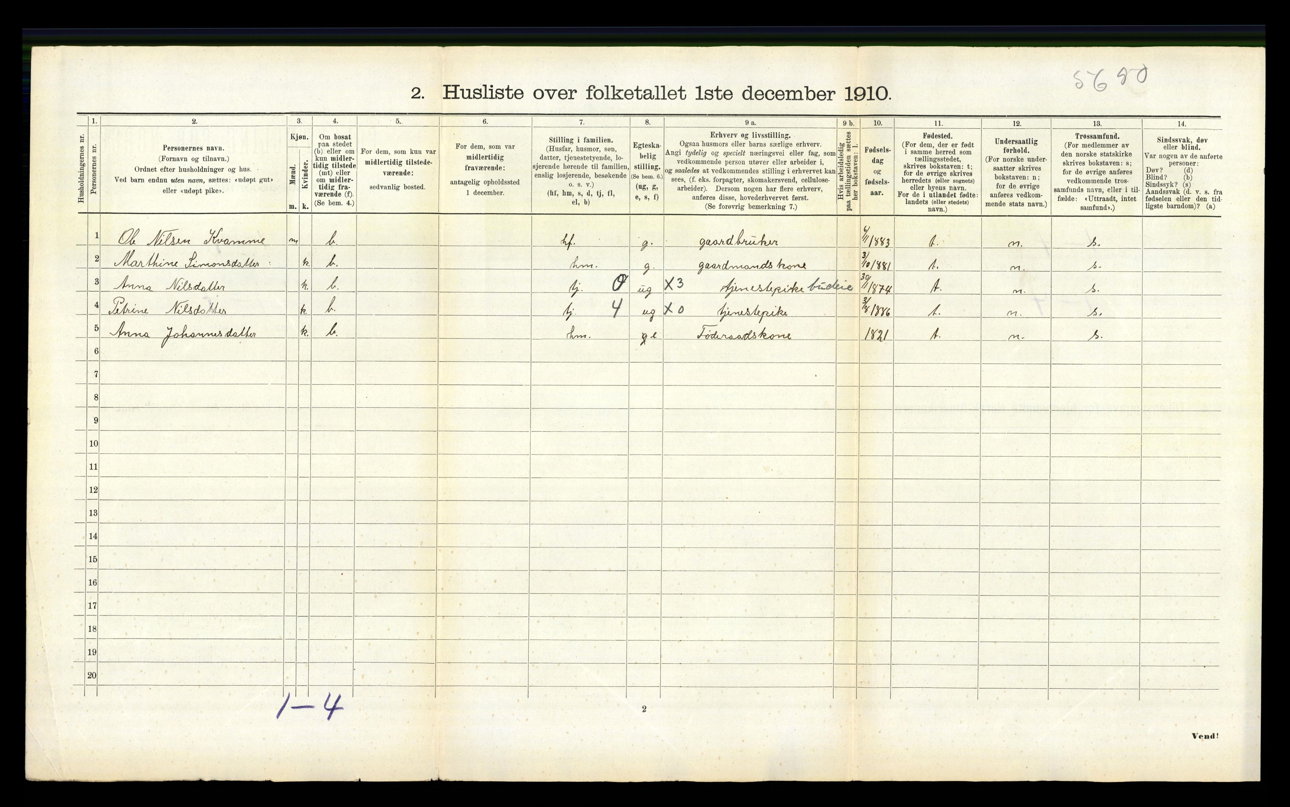 RA, 1910 census for Indre Holmedal, 1910, p. 1135