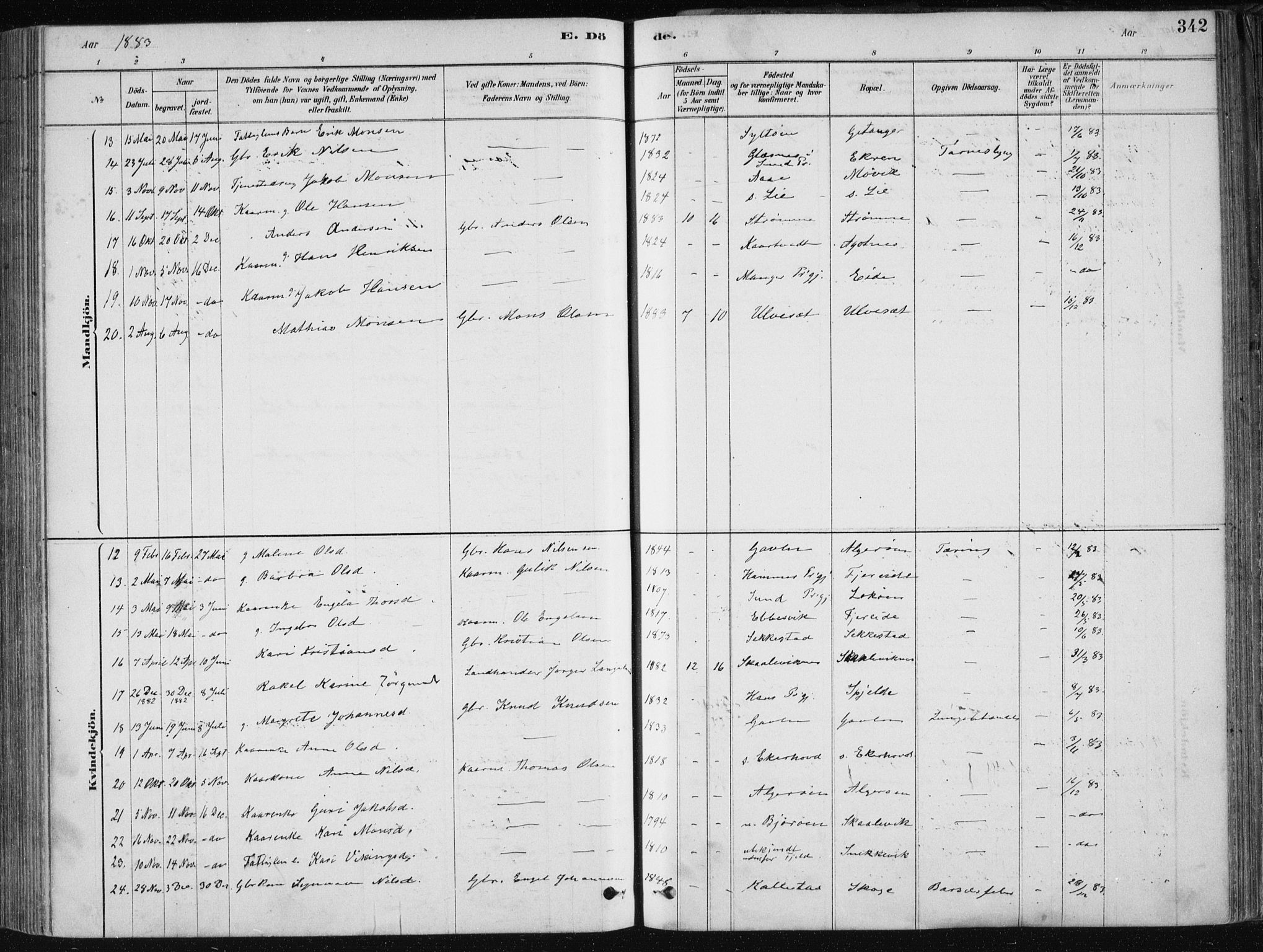 Fjell sokneprestembete, SAB/A-75301/H/Haa: Parish register (official) no. A  8, 1878-1898, p. 342