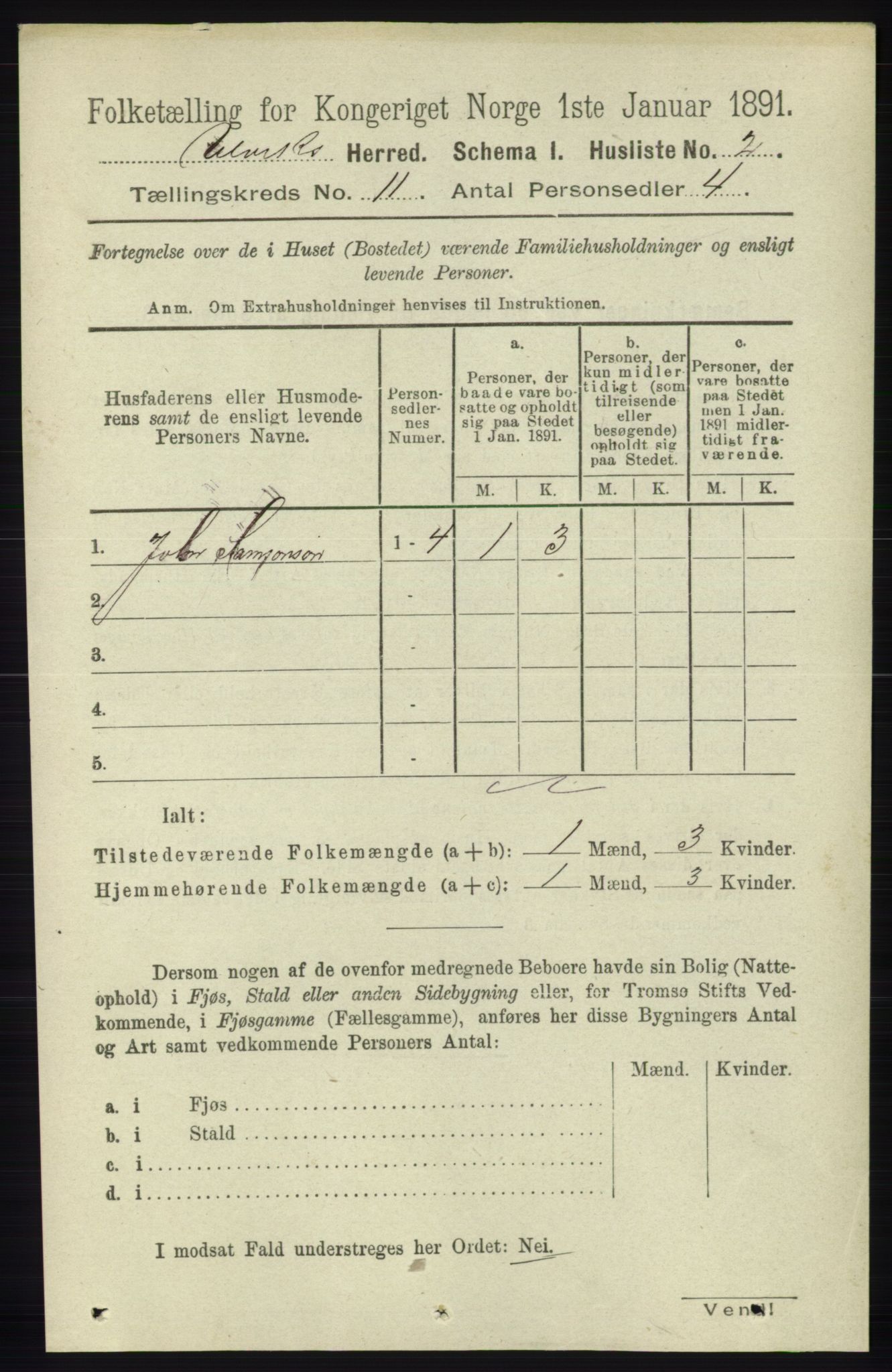 RA, 1891 census for 1233 Ulvik, 1891, p. 3441