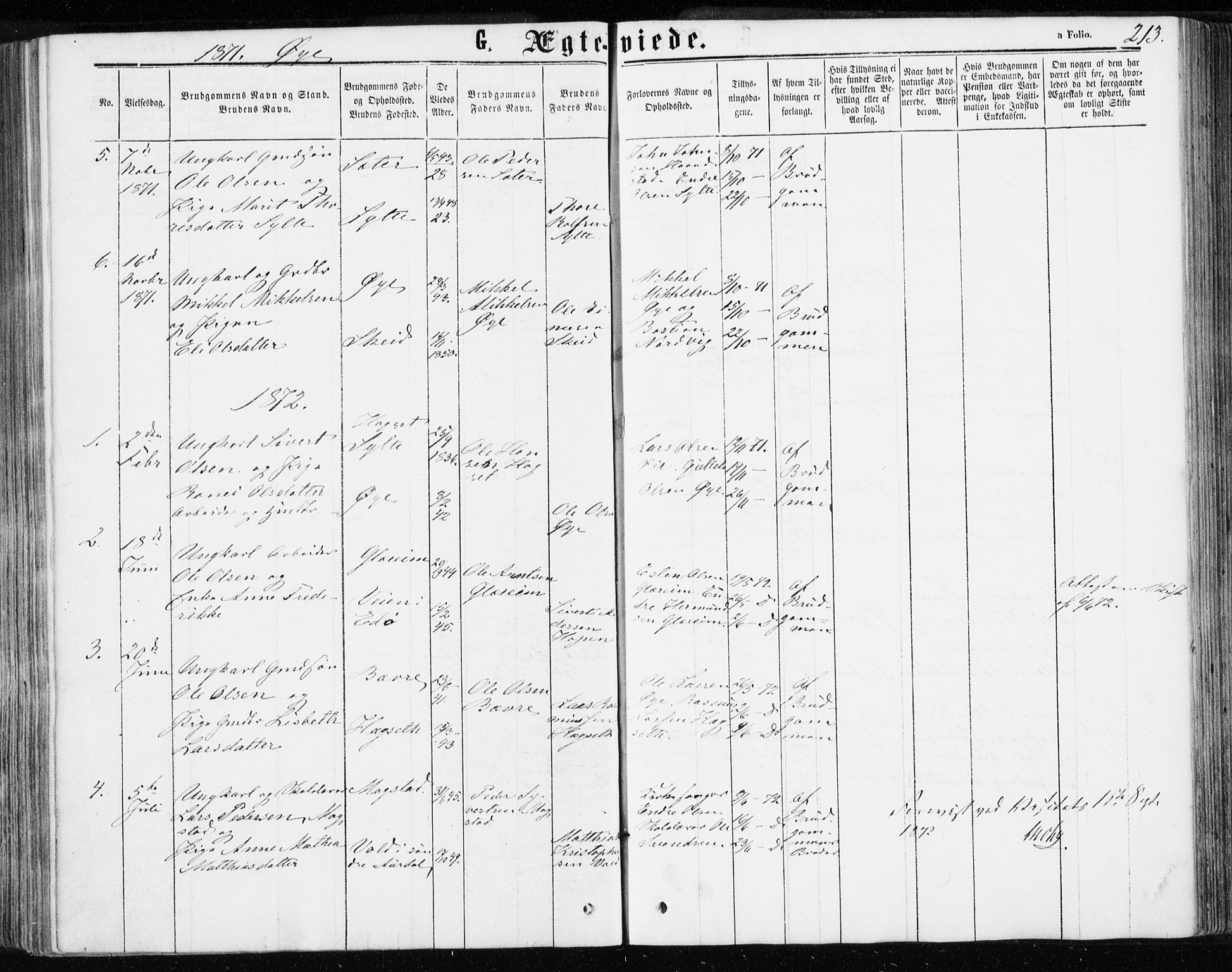 Ministerialprotokoller, klokkerbøker og fødselsregistre - Møre og Romsdal, SAT/A-1454/595/L1045: Parish register (official) no. 595A07, 1863-1873, p. 213