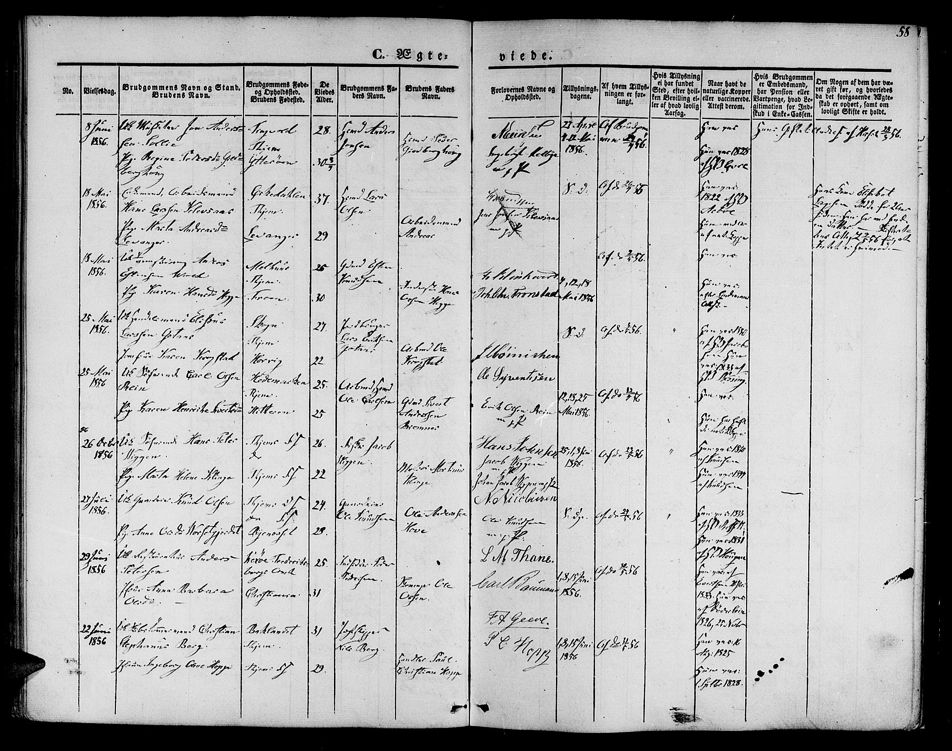 Ministerialprotokoller, klokkerbøker og fødselsregistre - Sør-Trøndelag, SAT/A-1456/602/L0111: Parish register (official) no. 602A09, 1844-1867, p. 58