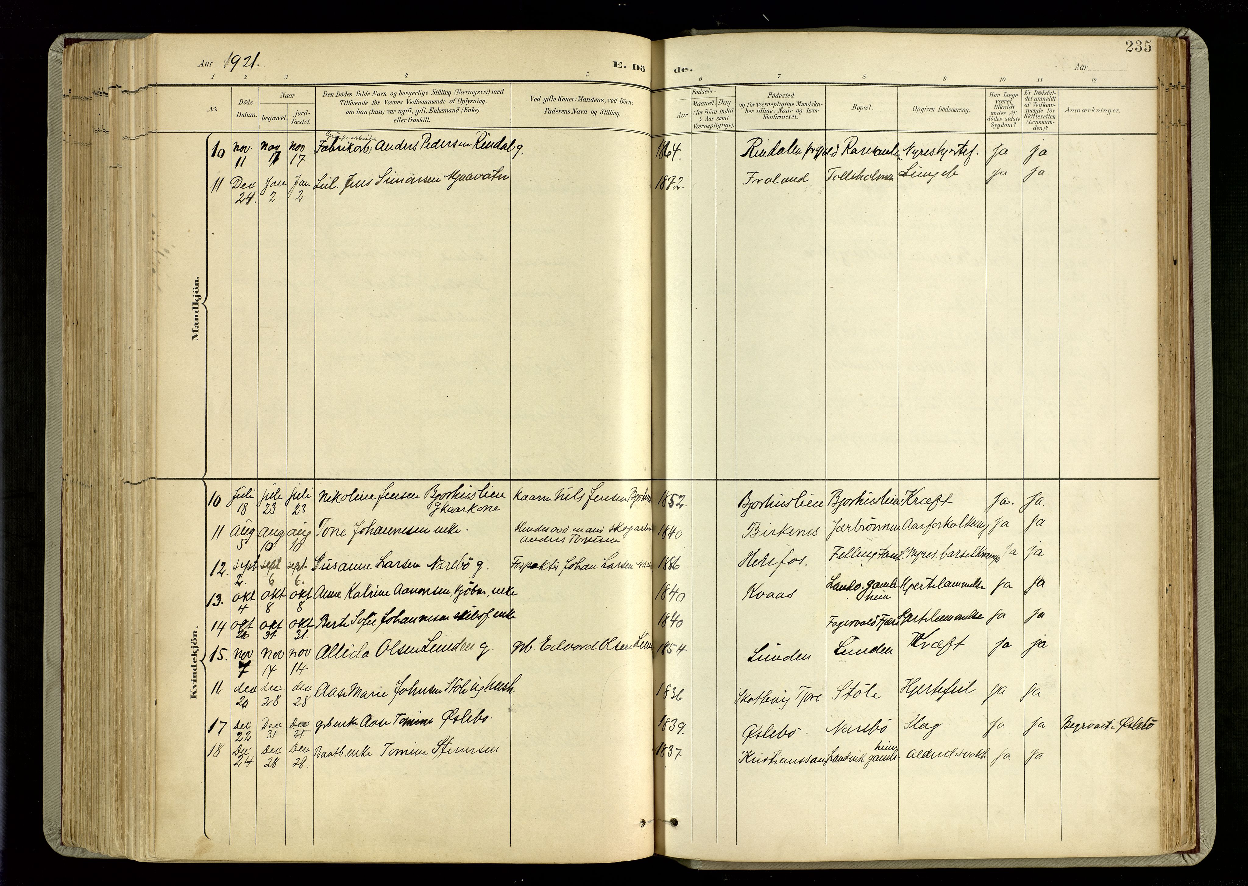 Hommedal sokneprestkontor, SAK/1111-0023/F/Fa/Fab/L0007: Parish register (official) no. A 7, 1898-1924, p. 235