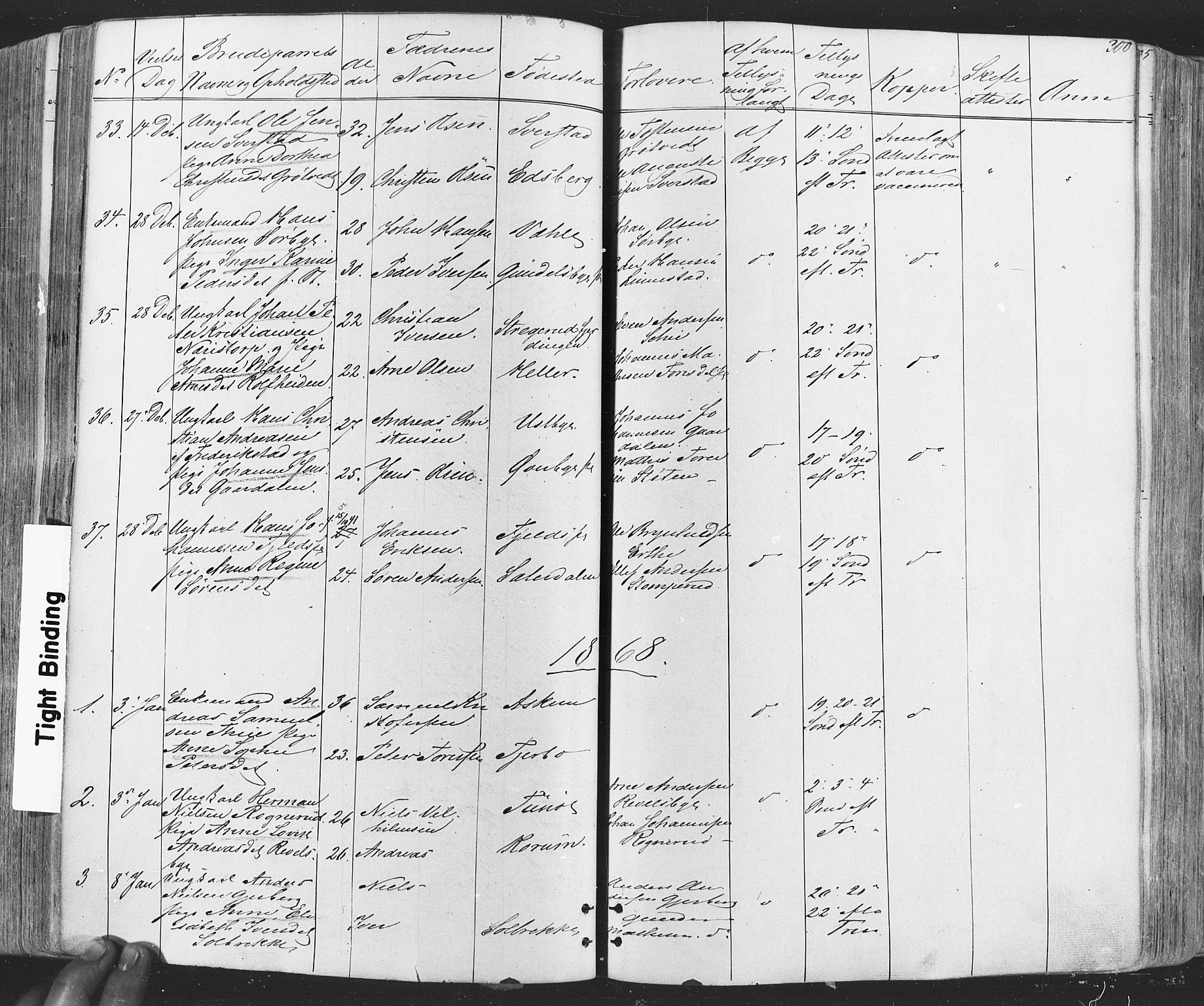 Rakkestad prestekontor Kirkebøker, SAO/A-2008/F/Fa/L0011: Parish register (official) no. I 11, 1862-1877, p. 300