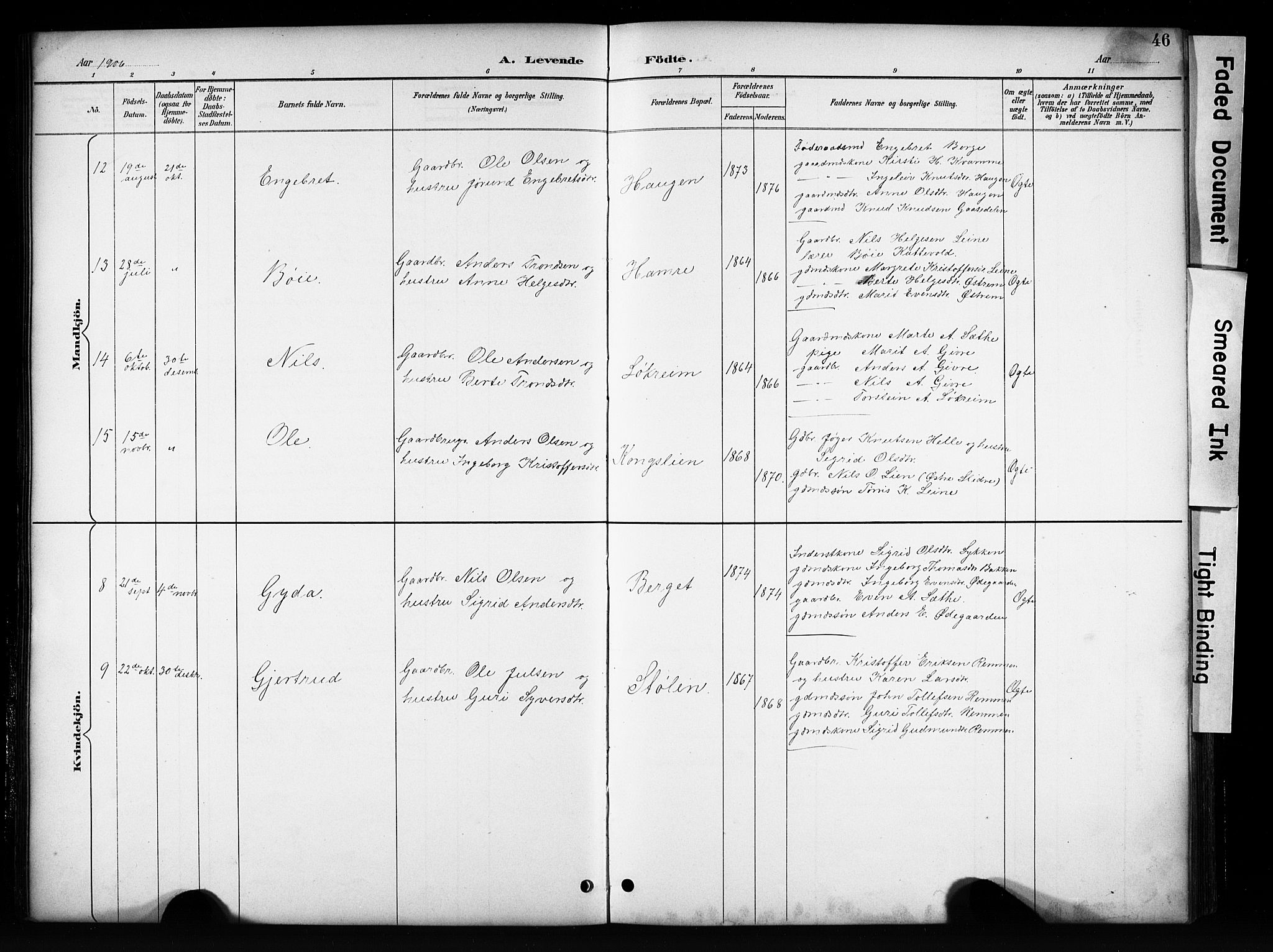 Vang prestekontor, Valdres, AV/SAH-PREST-140/H/Hb/L0006: Parish register (copy) no. 6, 1893-1918, p. 46