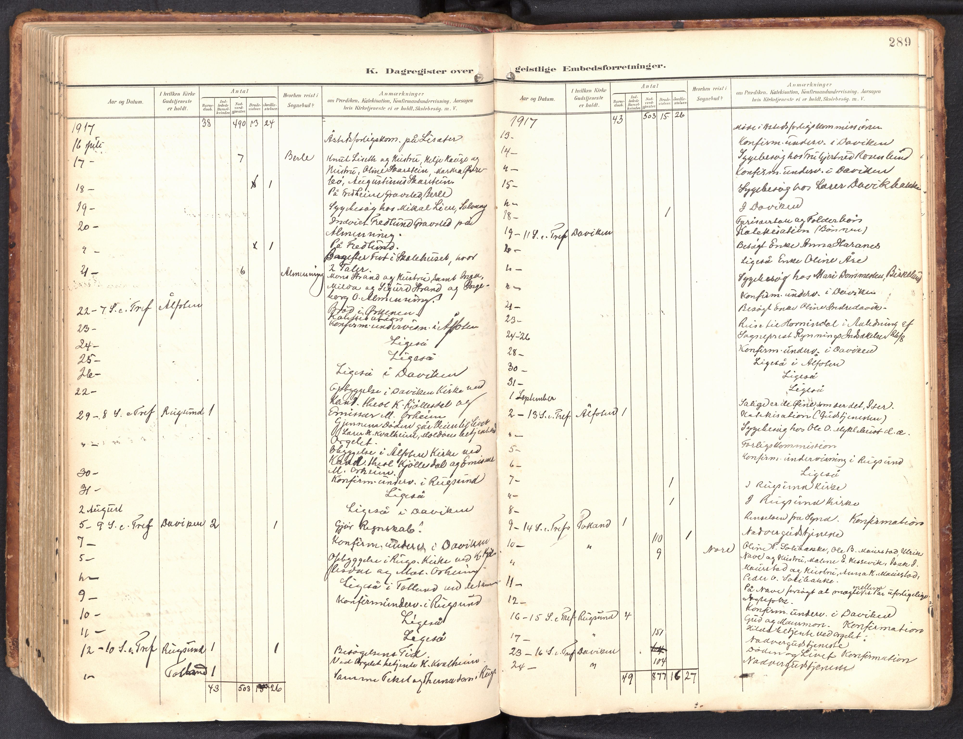 Davik sokneprestembete, AV/SAB-A-79701/H/Haa/Haab/L0002: Parish register (official) no. B 2, 1901-1934, p. 289