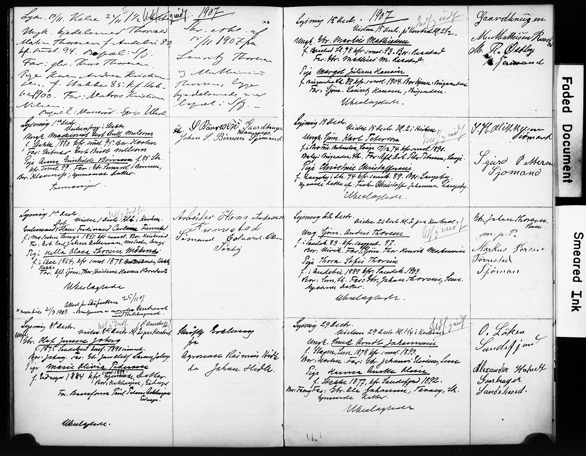Sandar kirkebøker, AV/SAKO-A-243/H/Ha/L0003: Banns register no. 3, 1905-1911