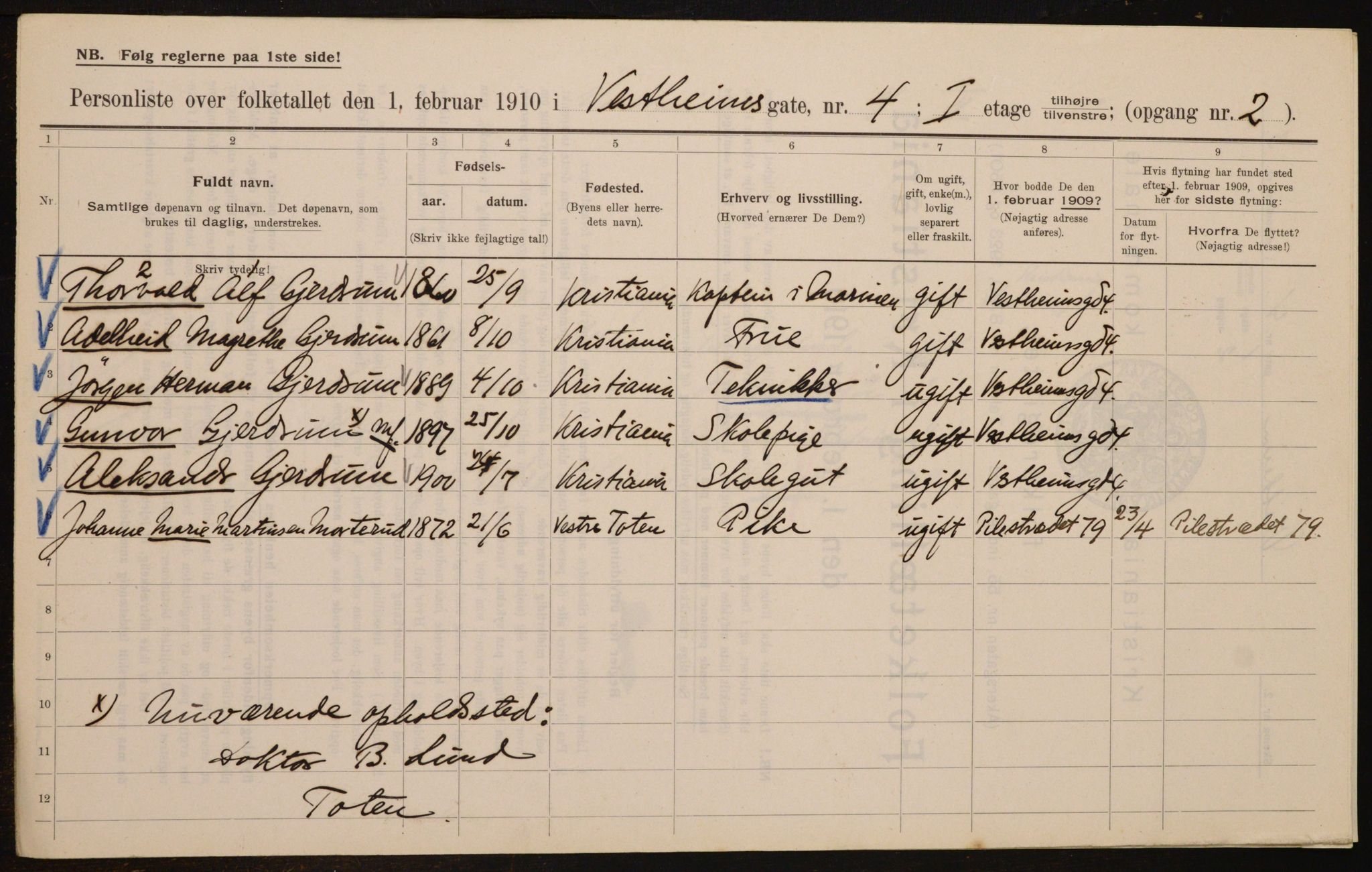 OBA, Municipal Census 1910 for Kristiania, 1910, p. 116079