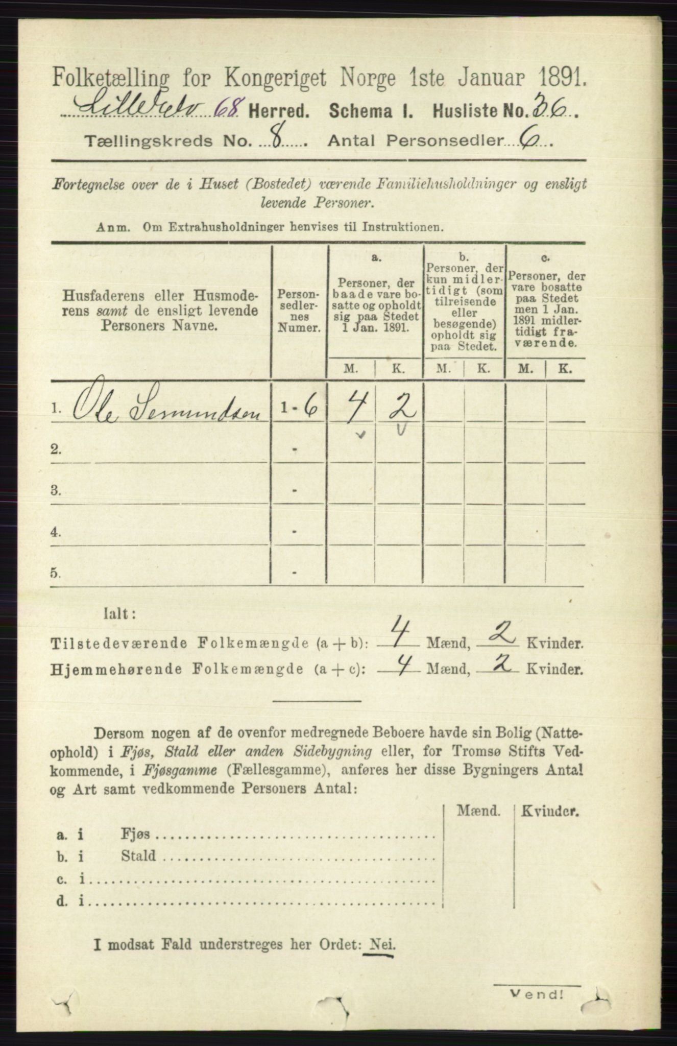 RA, 1891 census for 0438 Lille Elvedalen, 1891, p. 2464