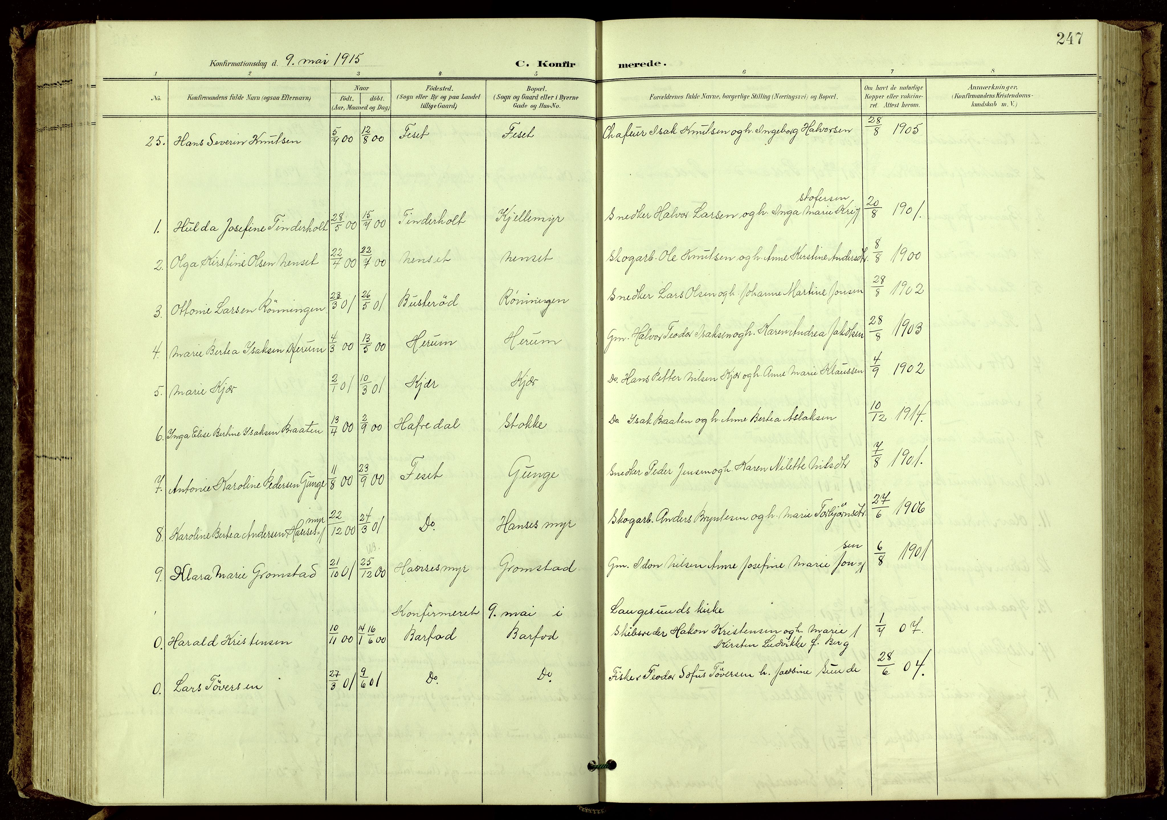 Bamble kirkebøker, SAKO/A-253/G/Ga/L0010: Parish register (copy) no. I 10, 1901-1919, p. 247