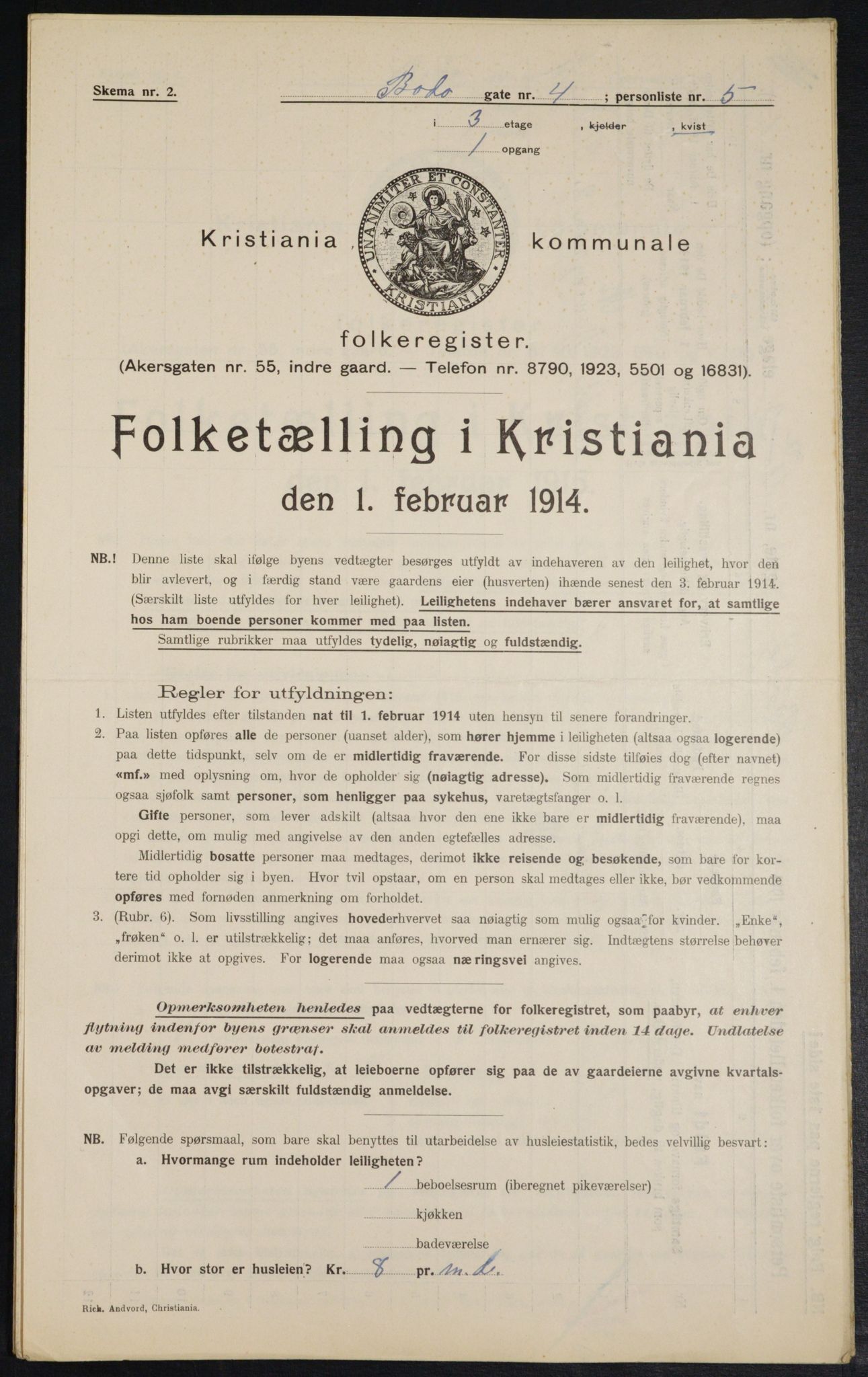 OBA, Municipal Census 1914 for Kristiania, 1914, p. 6716