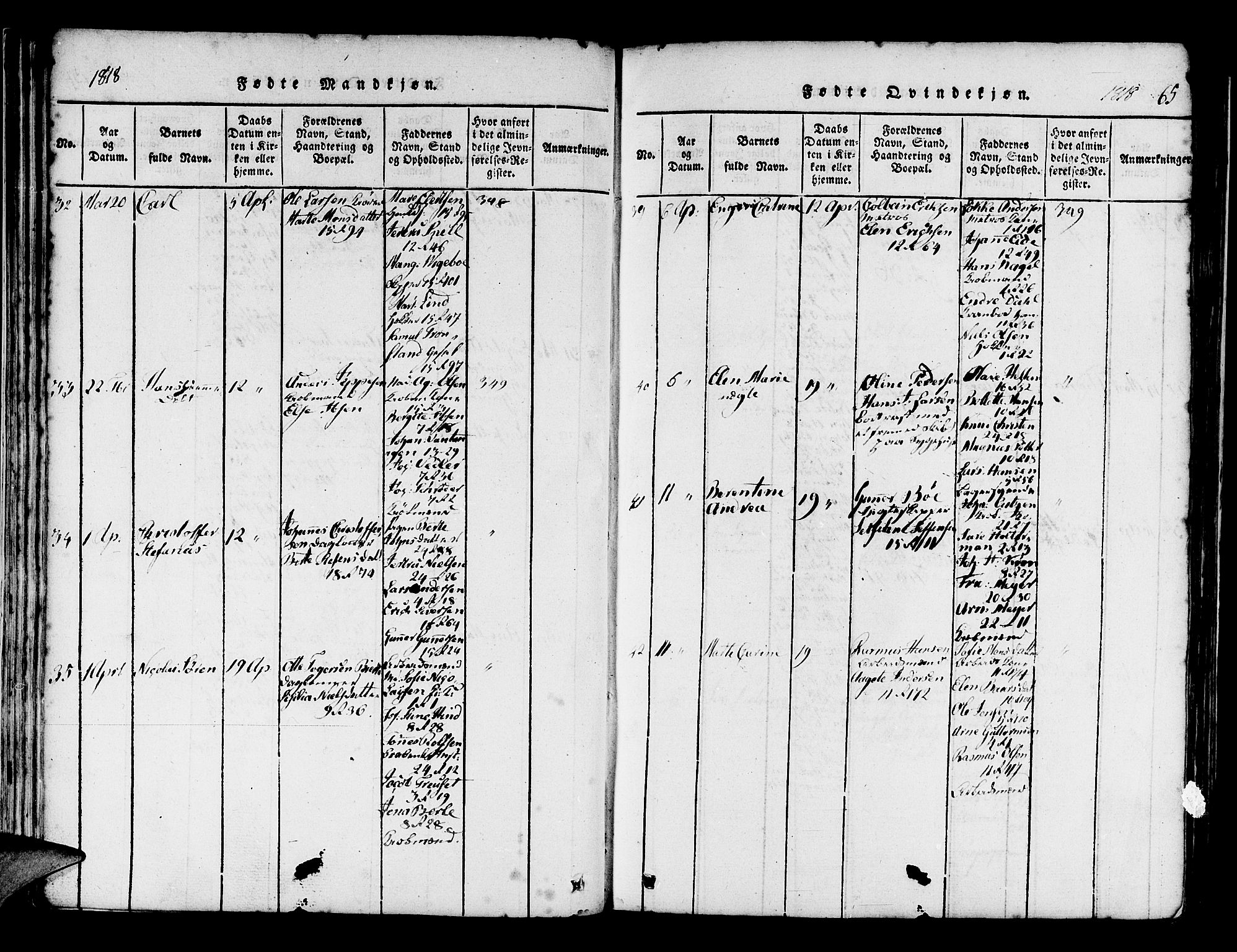 Domkirken sokneprestembete, AV/SAB-A-74801/H/Haa/L0010: Parish register (official) no. A 10, 1816-1821, p. 65