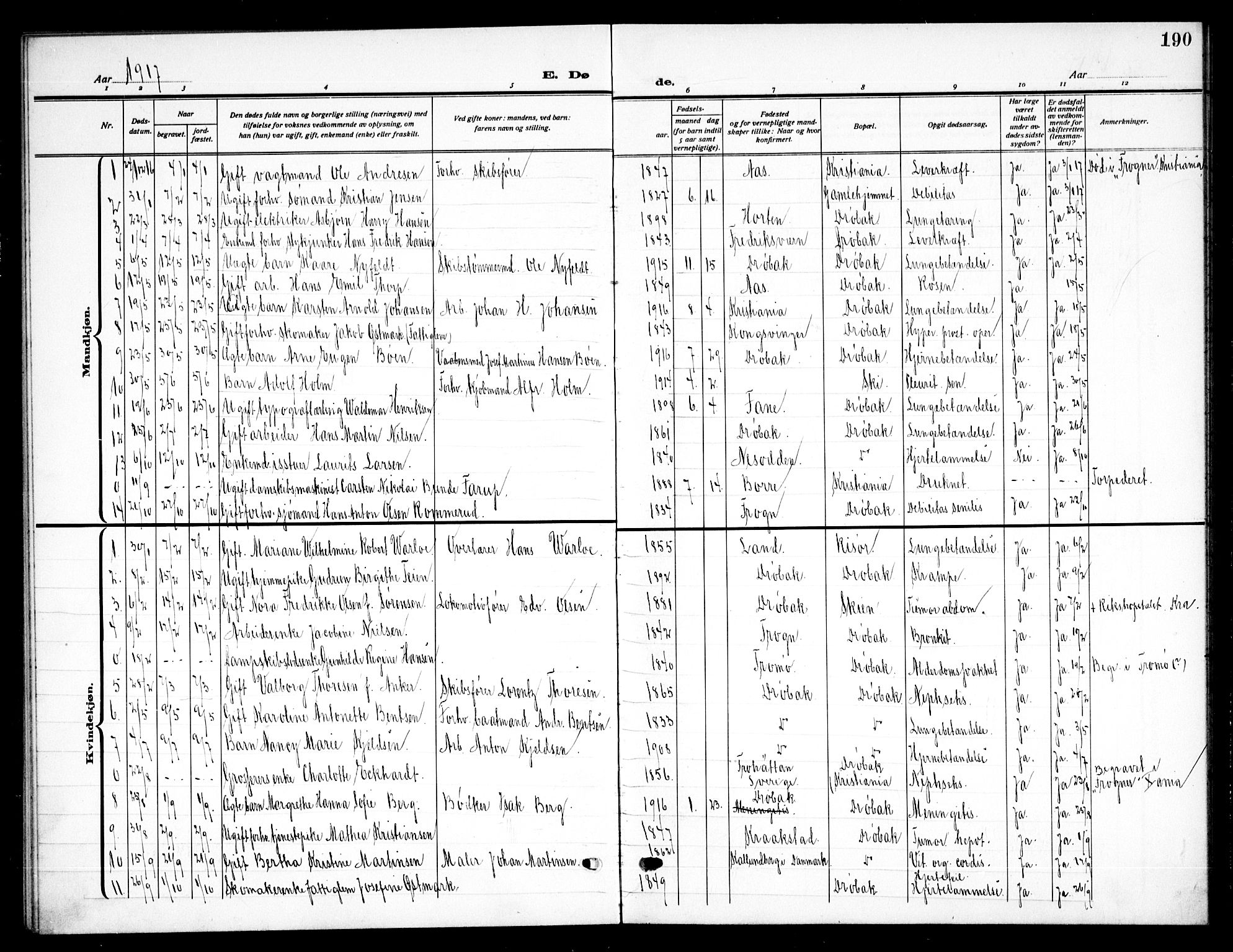 Drøbak prestekontor Kirkebøker, SAO/A-10142a/G/Ga/L0002: Parish register (copy) no. I 2, 1917-1932, p. 190