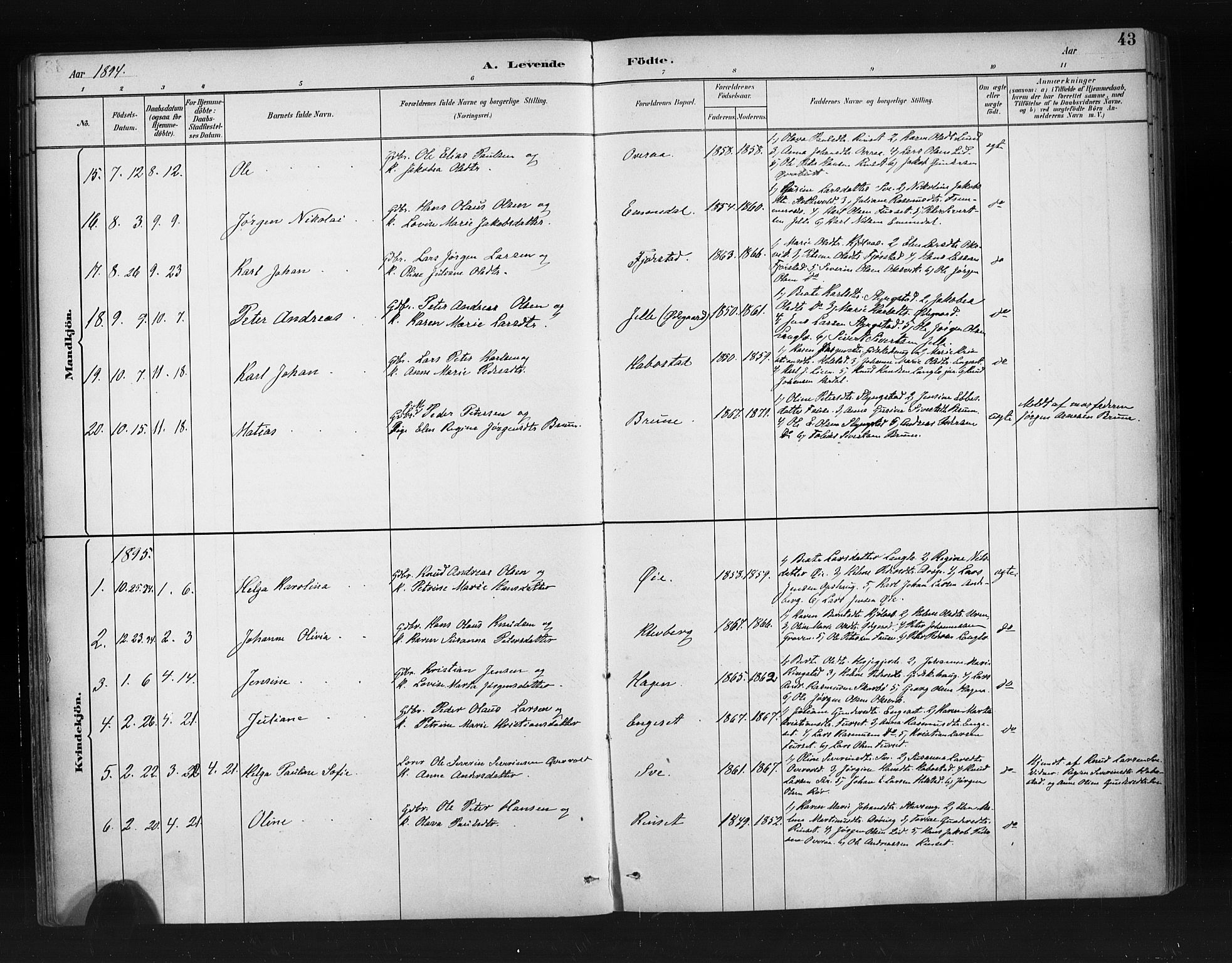 Ministerialprotokoller, klokkerbøker og fødselsregistre - Møre og Romsdal, SAT/A-1454/520/L0283: Parish register (official) no. 520A12, 1882-1898, p. 43