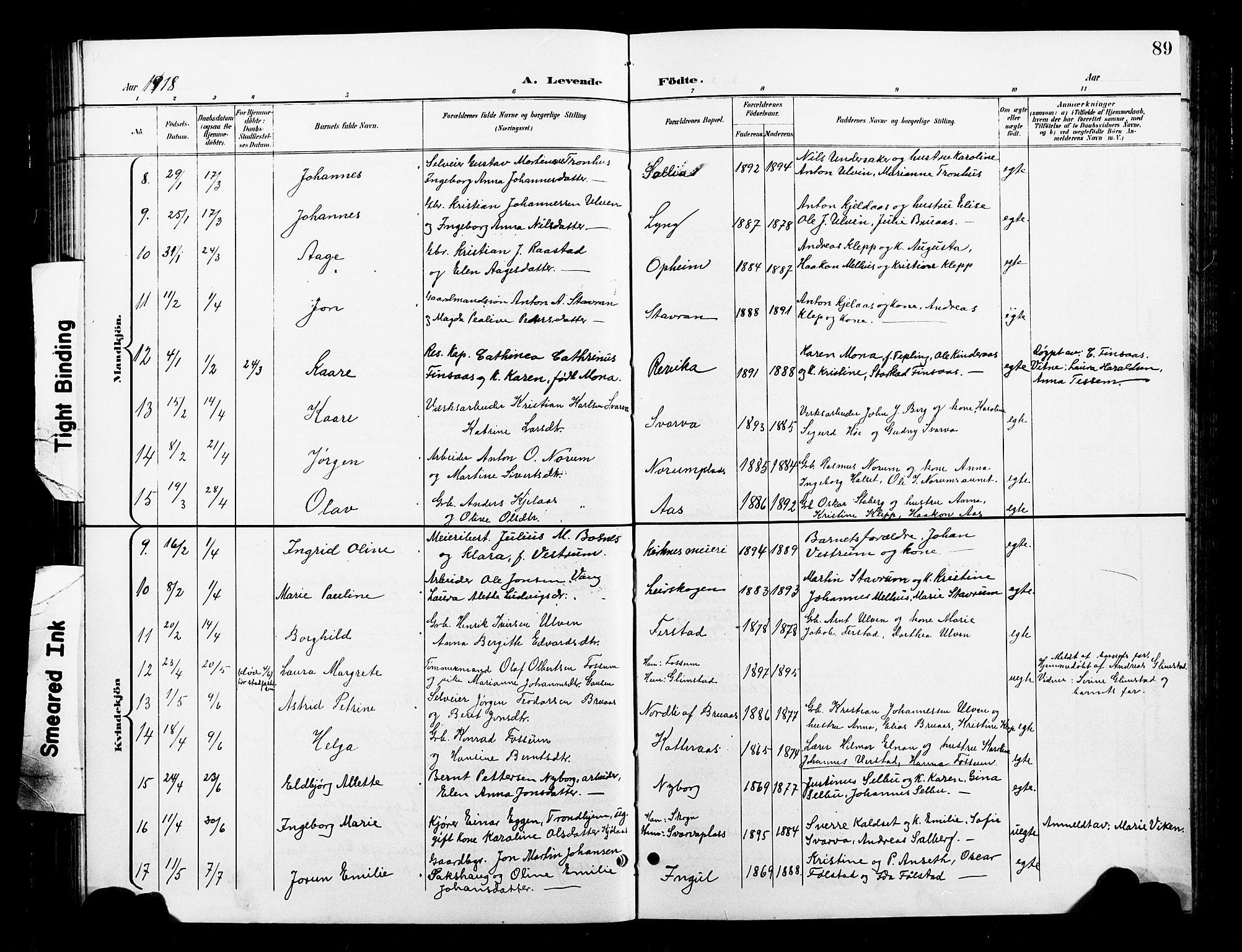 Ministerialprotokoller, klokkerbøker og fødselsregistre - Nord-Trøndelag, AV/SAT-A-1458/730/L0302: Parish register (copy) no. 730C05, 1898-1924, p. 89