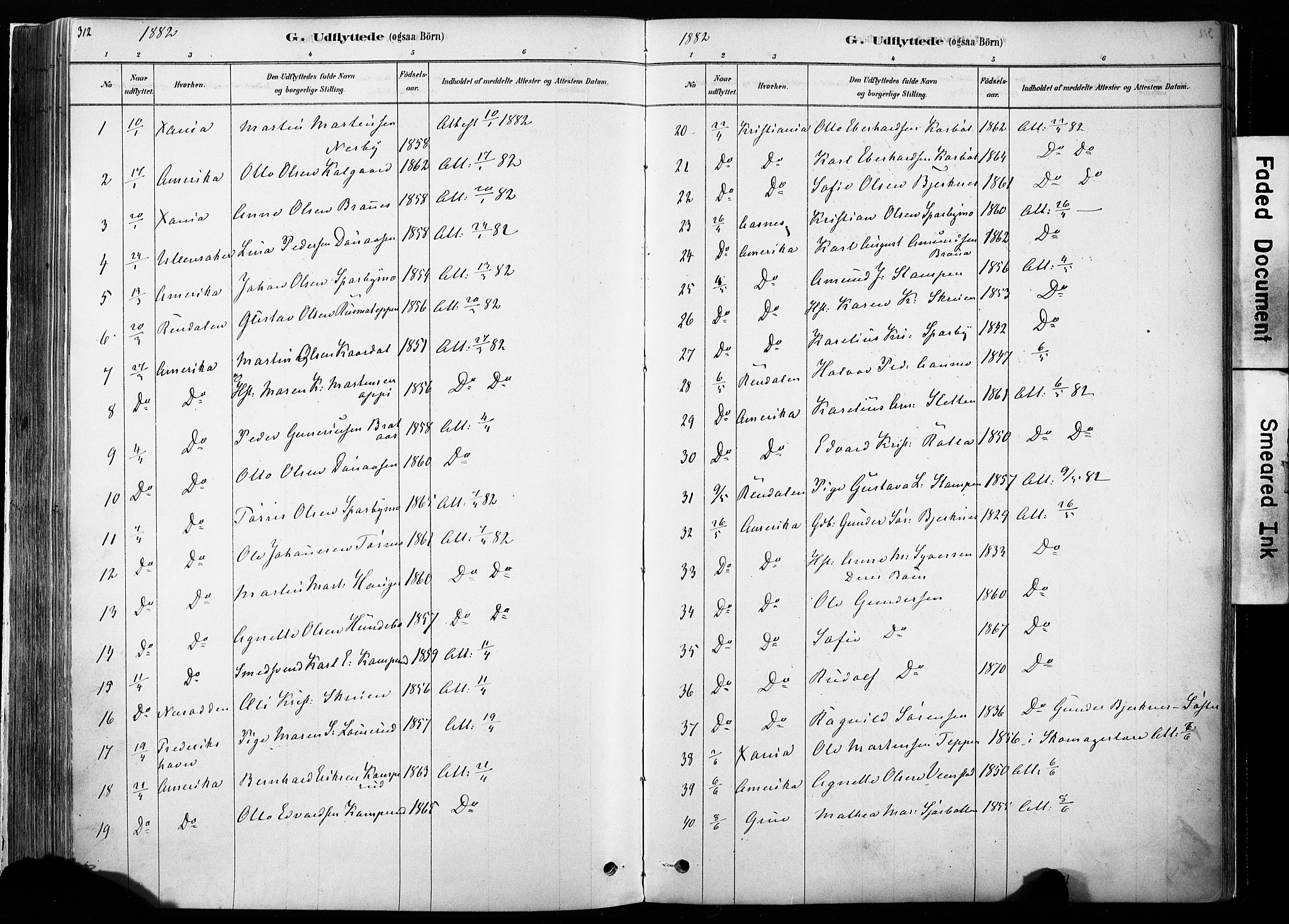 Hof prestekontor, SAH/PREST-038/H/Ha/Haa/L0010: Parish register (official) no. 10, 1878-1909, p. 312