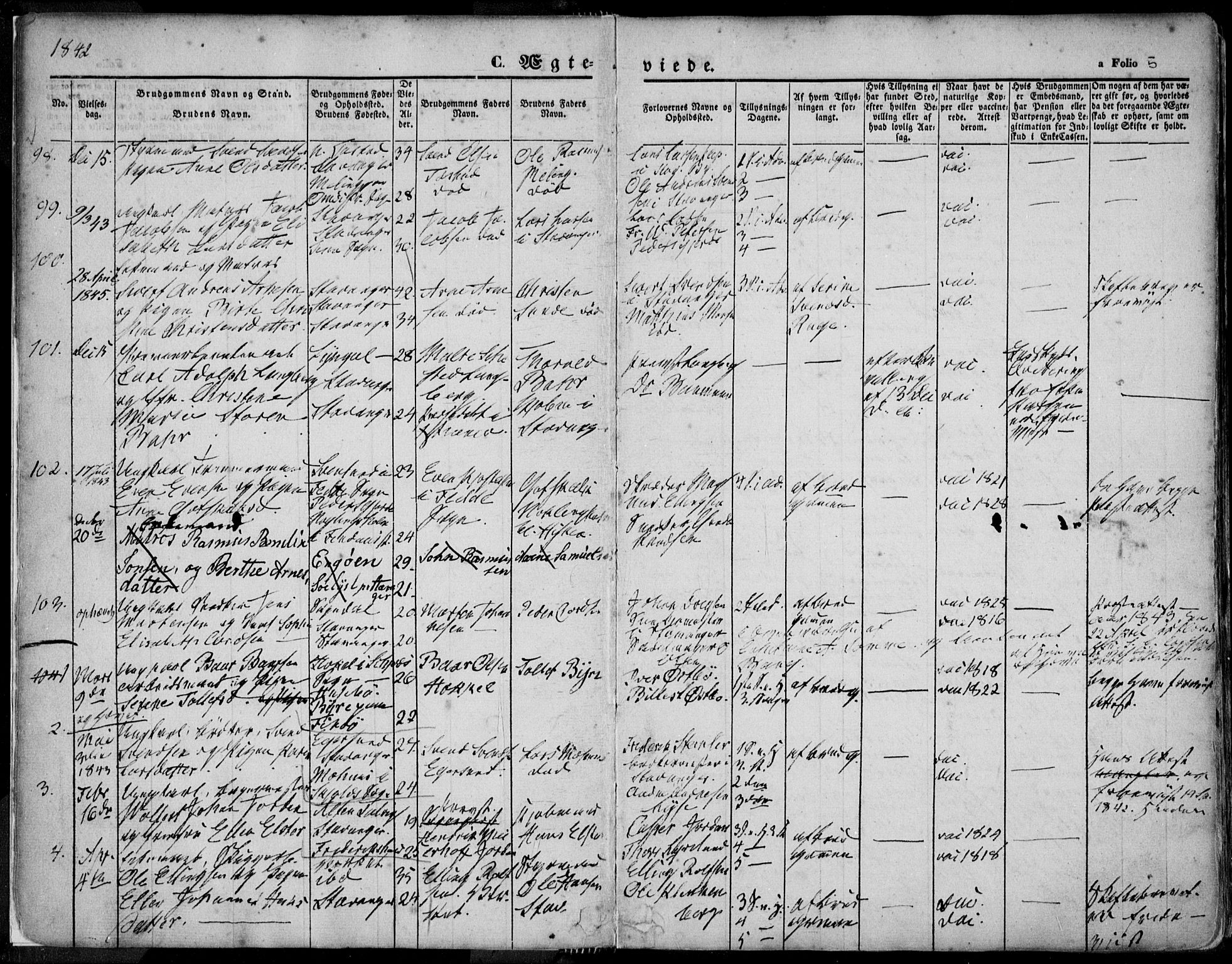 Domkirken sokneprestkontor, SAST/A-101812/001/30/30BA/L0015: Parish register (official) no. A 14, 1842-1857, p. 5