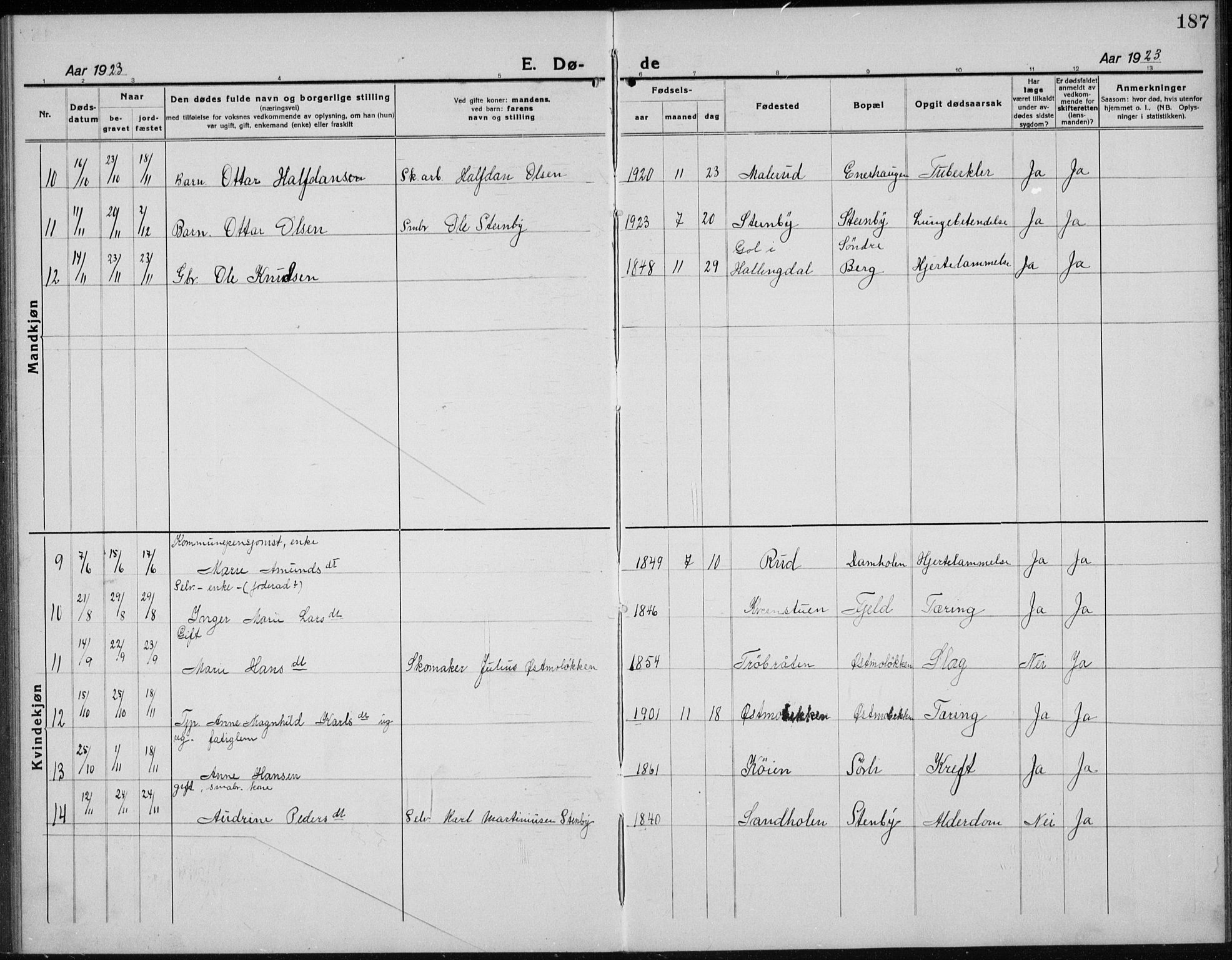 Nord-Odal prestekontor, AV/SAH-PREST-032/H/Ha/Hab/L0004: Parish register (copy) no. 4, 1921-1936, p. 187