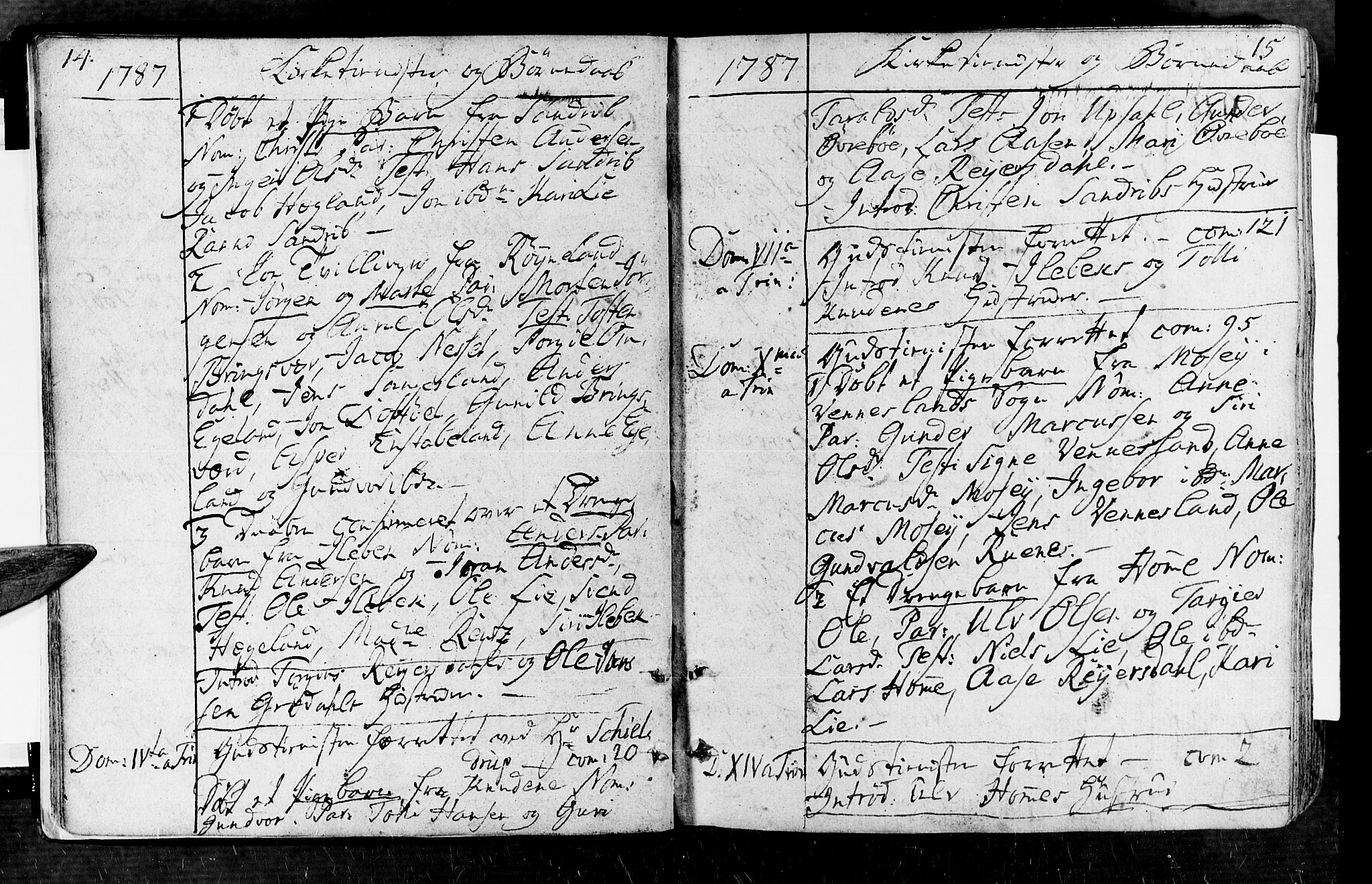 Vennesla sokneprestkontor, SAK/1111-0045/Fa/Fac/L0002: Parish register (official) no. A 2, 1785-1834, p. 14-15