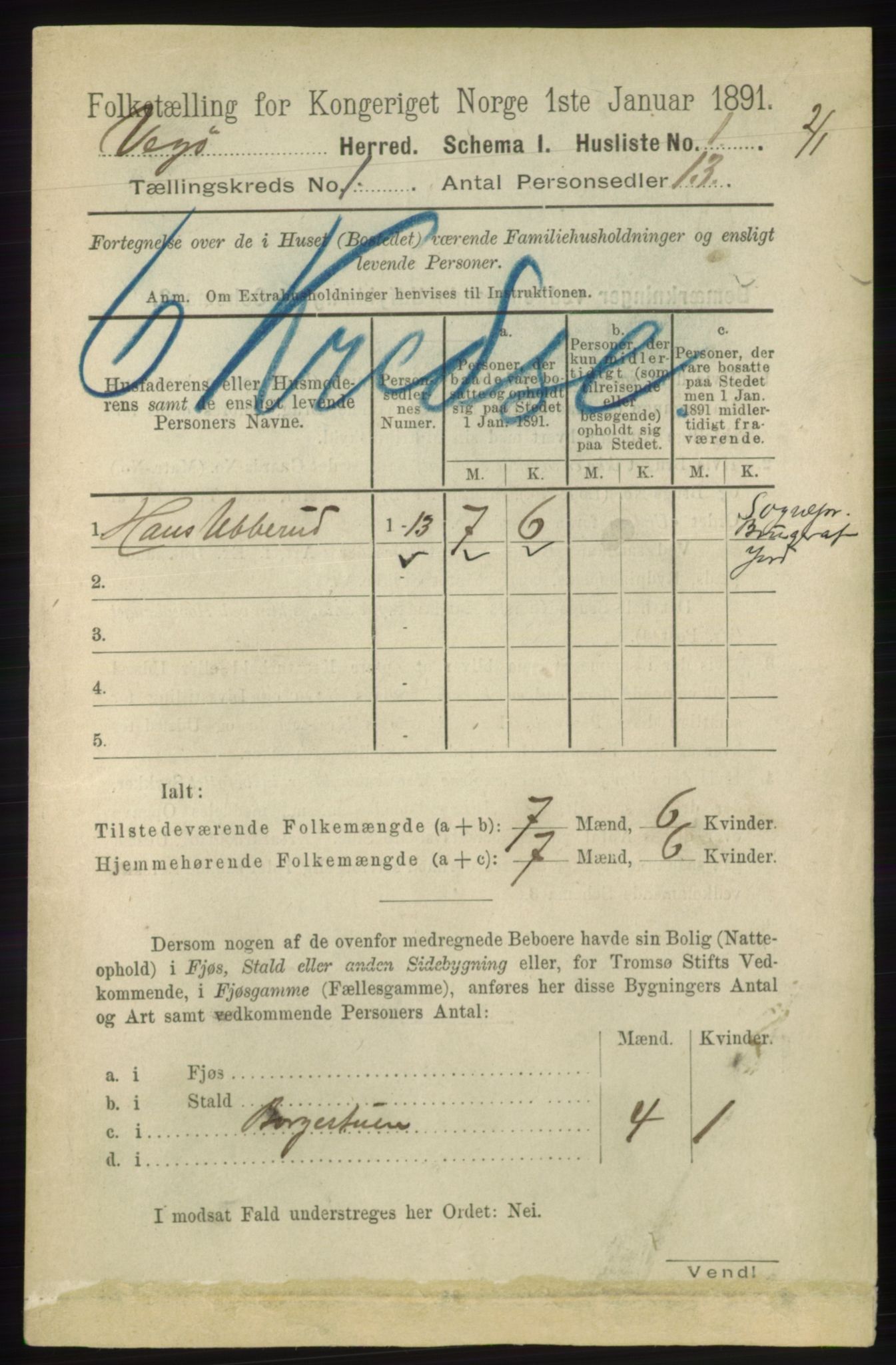 RA, 1891 census for 1815 Vega, 1891, p. 19