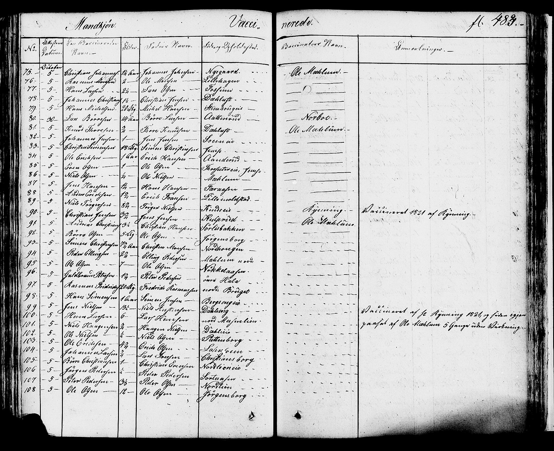 Ringsaker prestekontor, SAH/PREST-014/K/Ka/L0007: Parish register (official) no. 7B, 1826-1837, p. 483