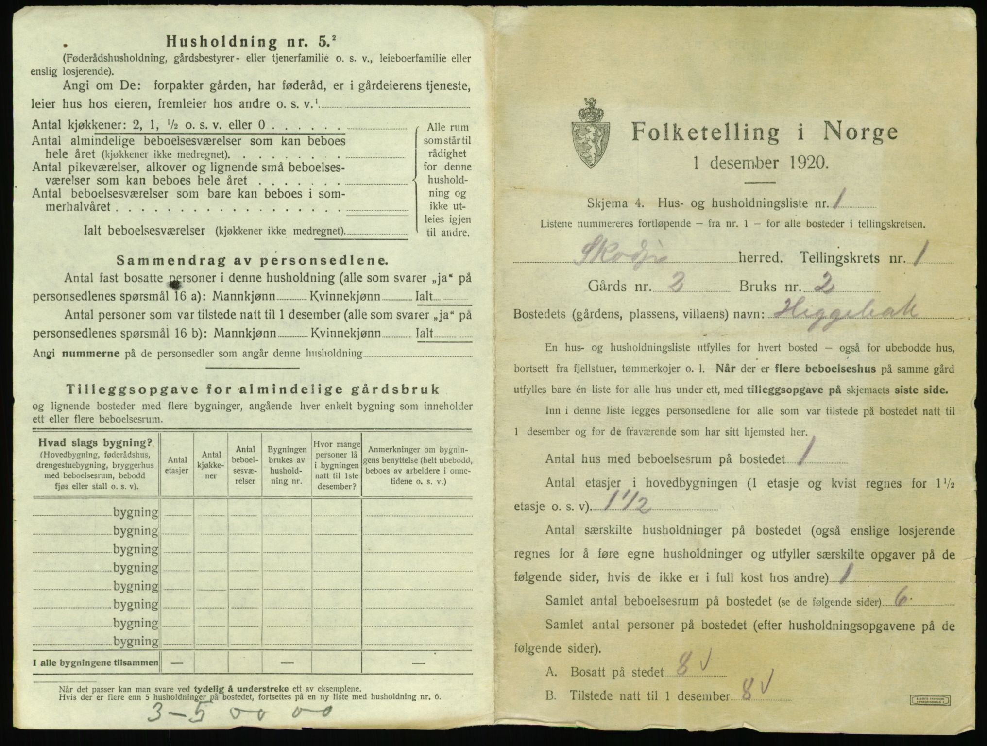 SAT, 1920 census for Skodje, 1920, p. 43