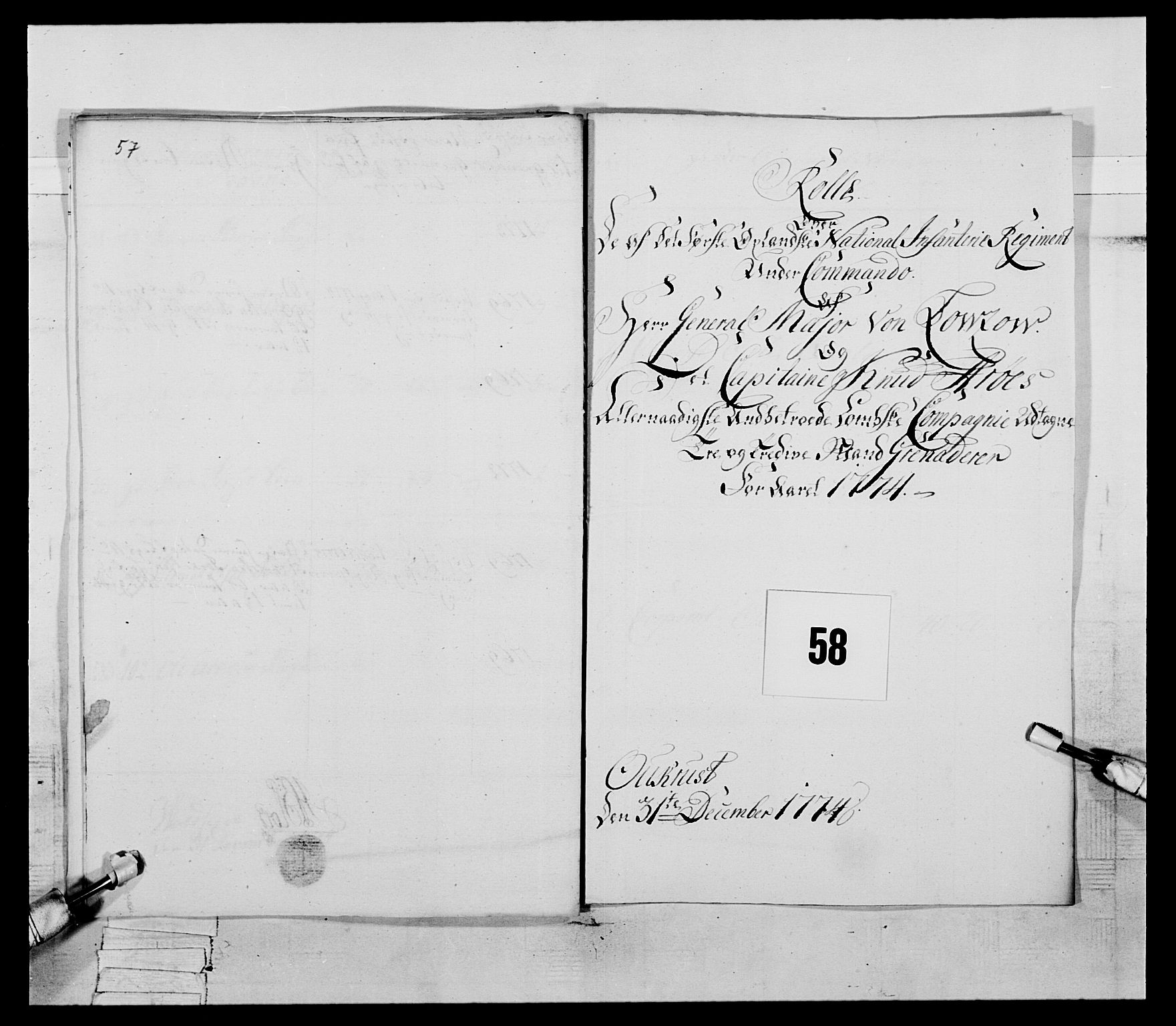 Generalitets- og kommissariatskollegiet, Det kongelige norske kommissariatskollegium, AV/RA-EA-5420/E/Eh/L0058: 1. Opplandske nasjonale infanteriregiment, 1772-1774, p. 661
