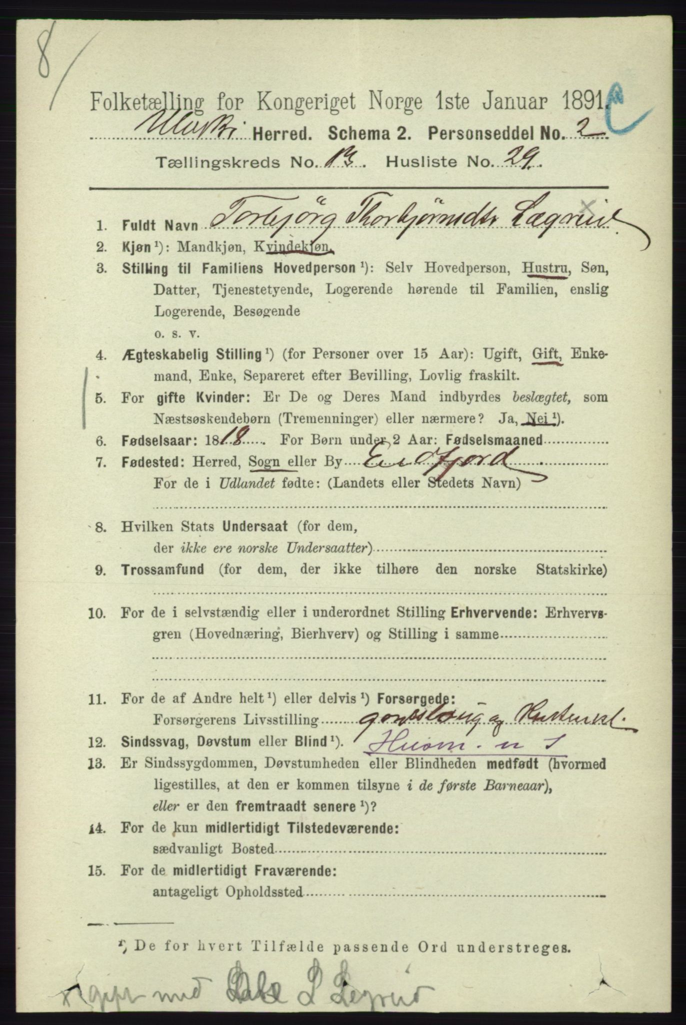 RA, 1891 census for 1233 Ulvik, 1891, p. 4041