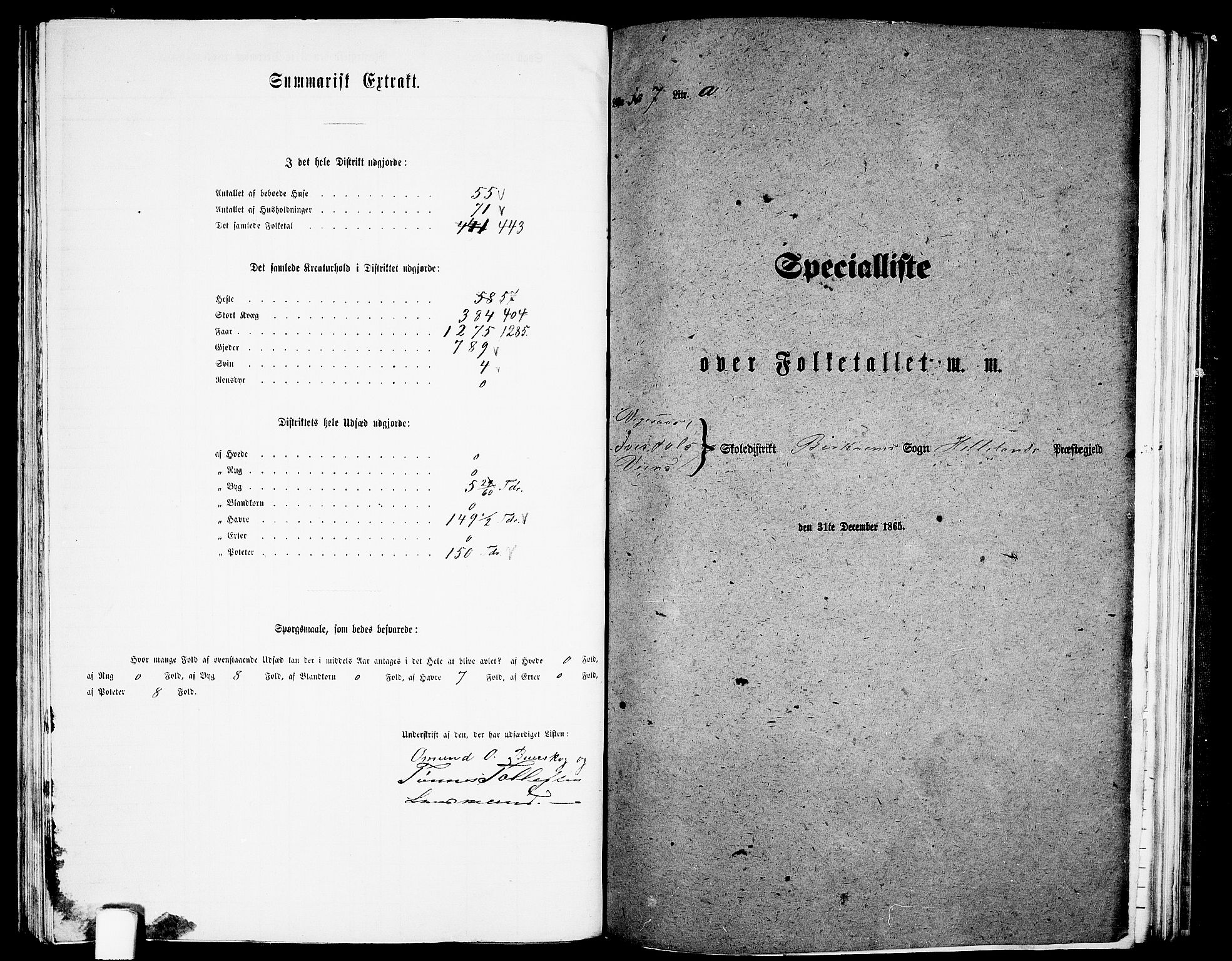 RA, 1865 census for Helleland, 1865, p. 98