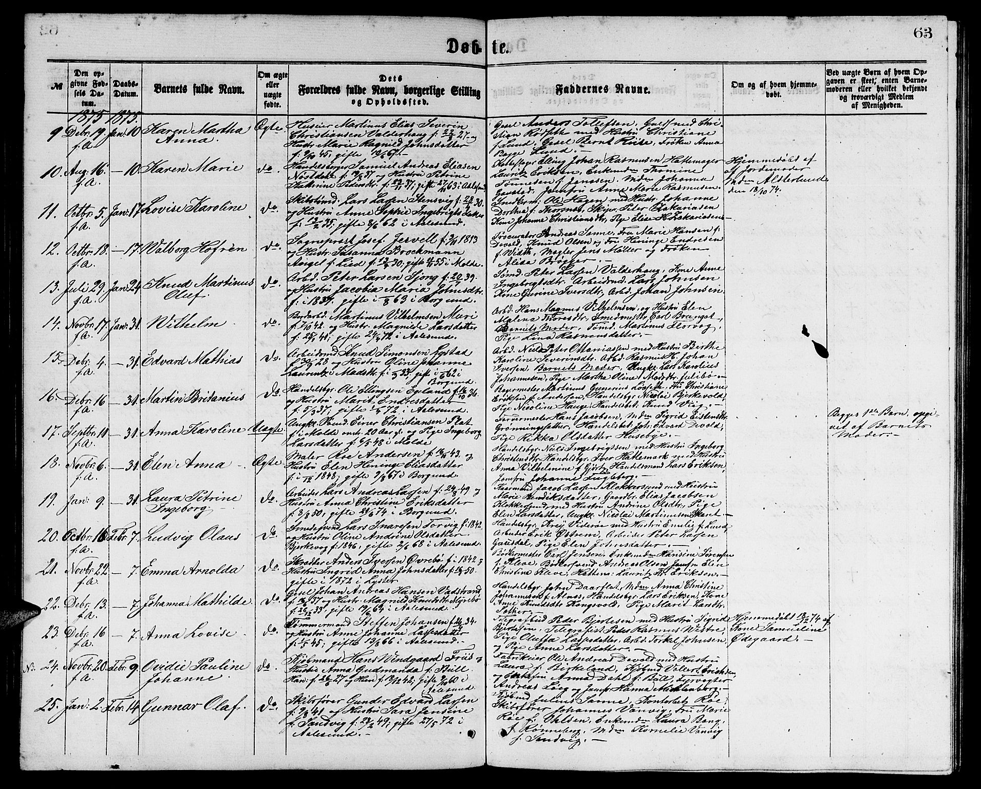 Ministerialprotokoller, klokkerbøker og fødselsregistre - Møre og Romsdal, AV/SAT-A-1454/529/L0465: Parish register (copy) no. 529C02, 1868-1877, p. 63