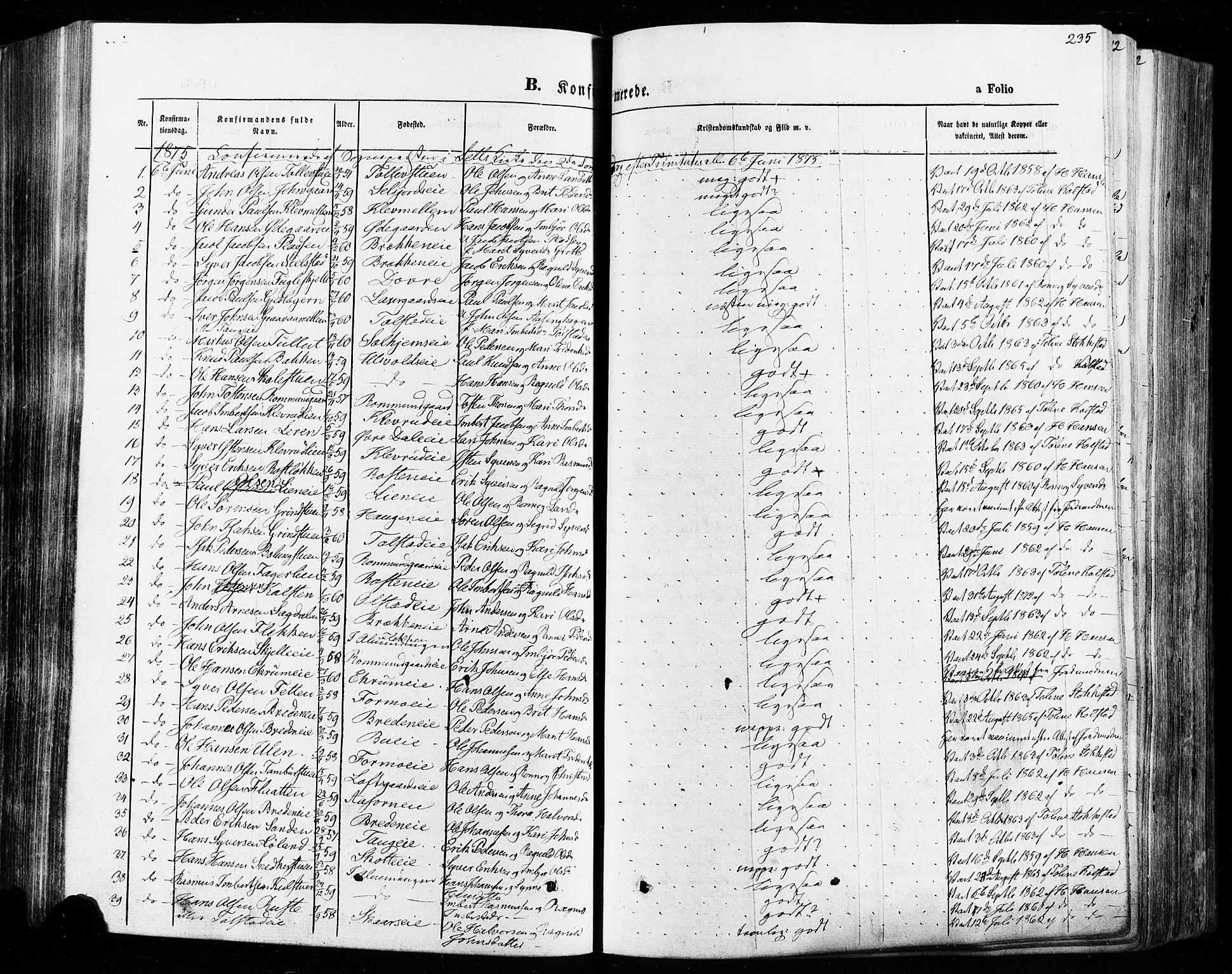 Vågå prestekontor, AV/SAH-PREST-076/H/Ha/Haa/L0007: Parish register (official) no. 7 /1, 1872-1886, p. 235