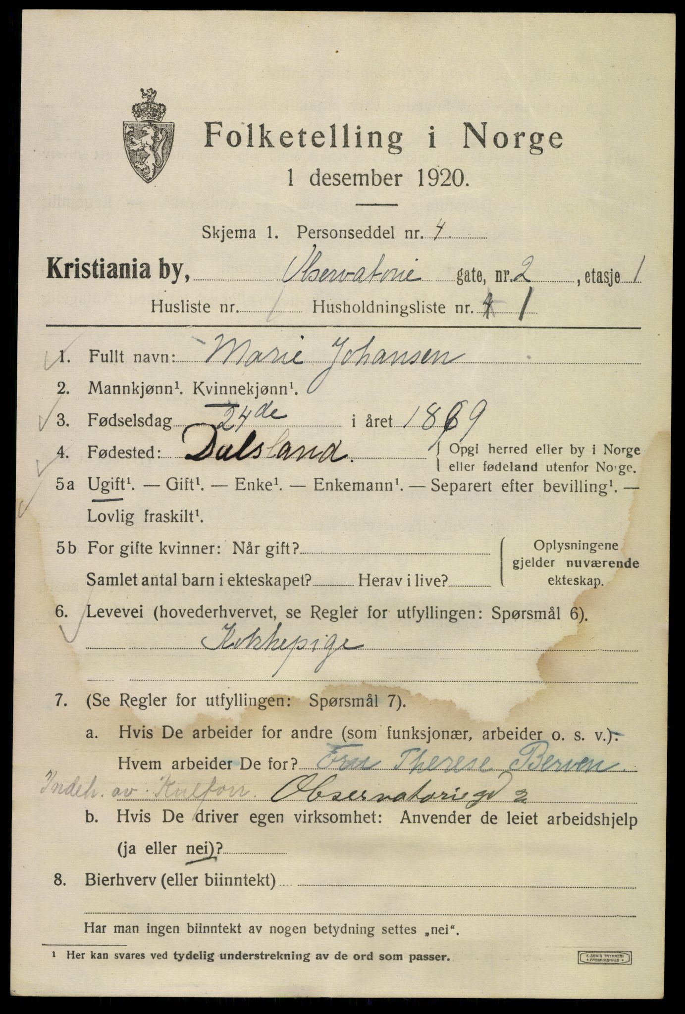 SAO, 1920 census for Kristiania, 1920, p. 428093