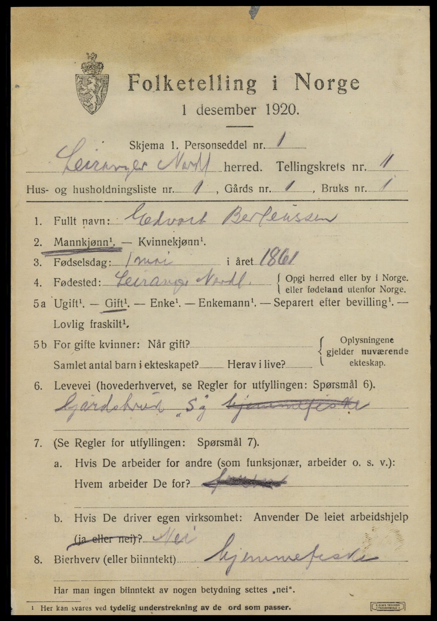 SAT, 1920 census for Leiranger, 1920, p. 461