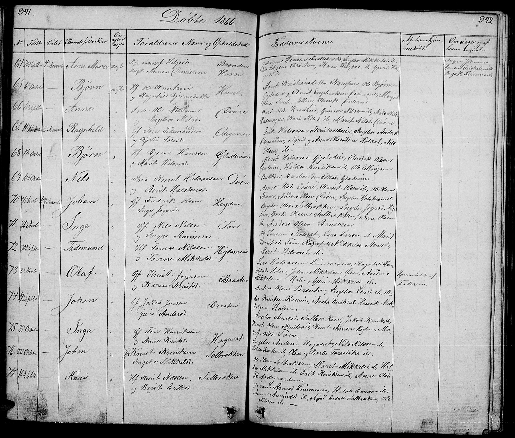 Nord-Aurdal prestekontor, SAH/PREST-132/H/Ha/Hab/L0001: Parish register (copy) no. 1, 1834-1887, p. 341-342
