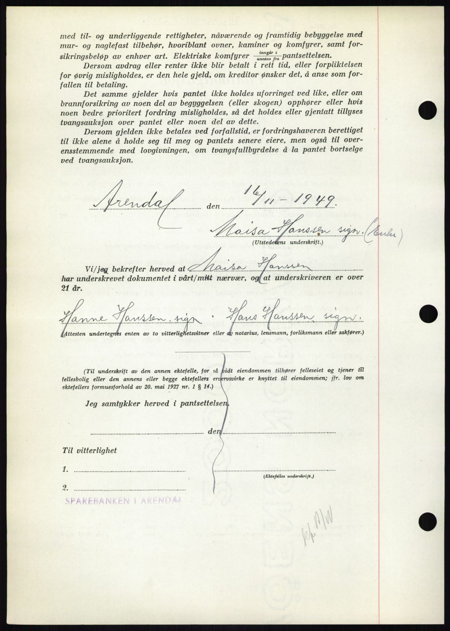 Nedenes sorenskriveri, AV/SAK-1221-0006/G/Gb/Gbb/L0007: Mortgage book no. B7, 1949-1950, Diary no: : 1822/1949