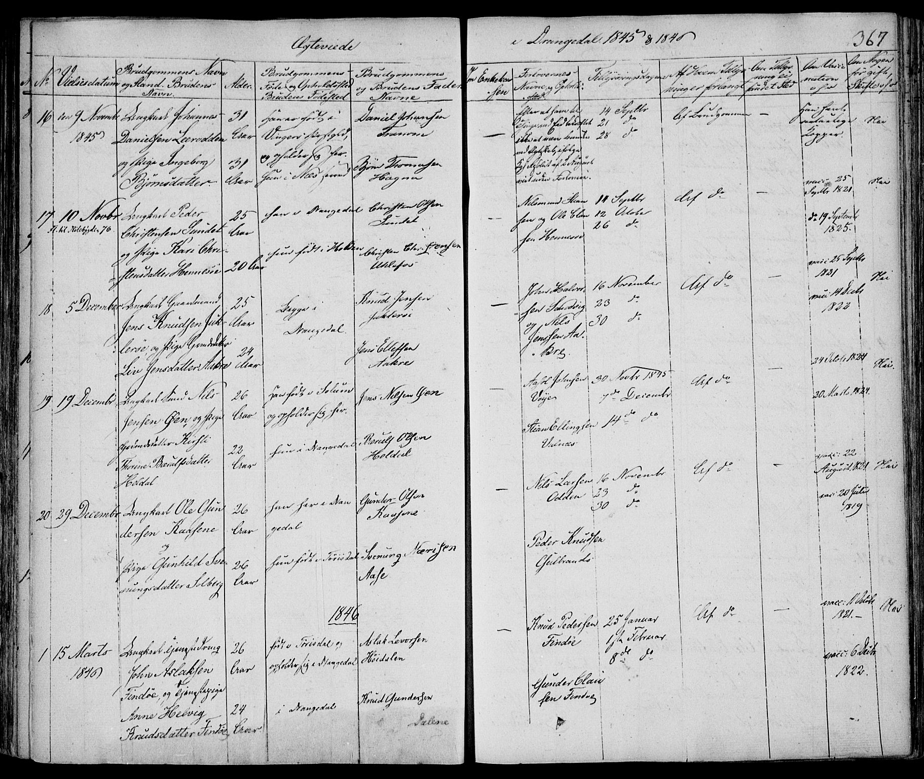 Drangedal kirkebøker, SAKO/A-258/F/Fa/L0007a: Parish register (official) no. 7a, 1837-1856, p. 367