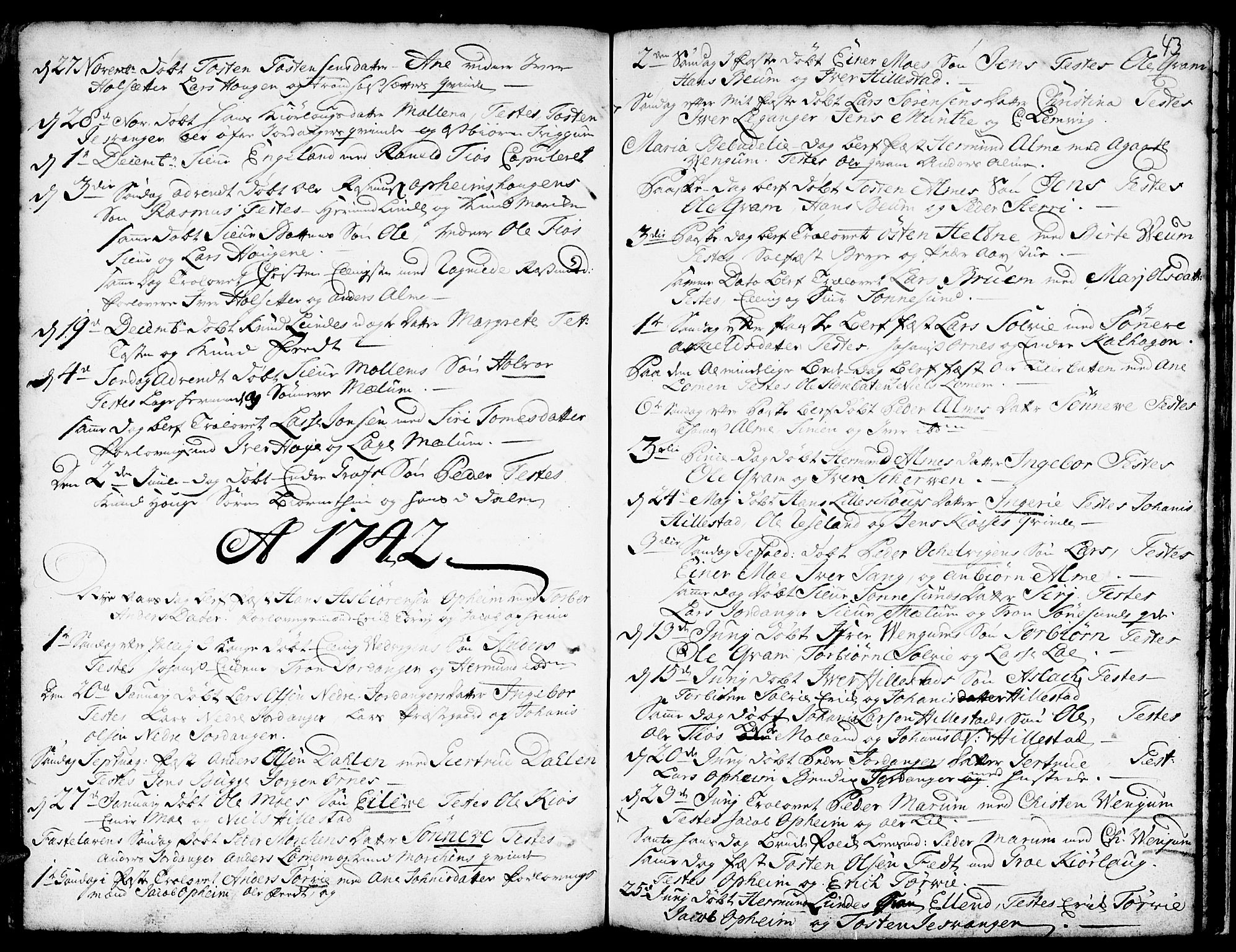 Hafslo sokneprestembete, SAB/A-80301/H/Haa/Haaa/L0001: Parish register (official) no. A 1, 1717-1755, p. 43