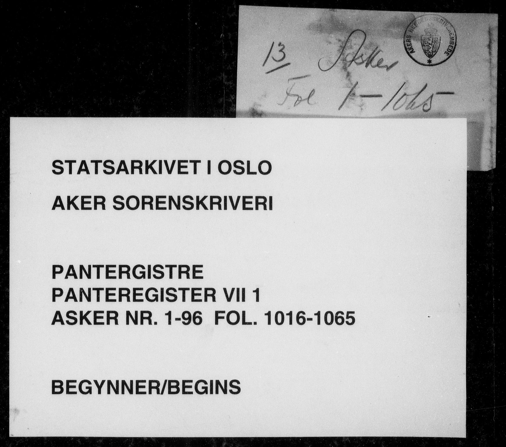 Aker sorenskriveri, SAO/A-10895/G/Ga/Gab/Gabg/L0001: Mortgage register no. VII 1, 1843-1895