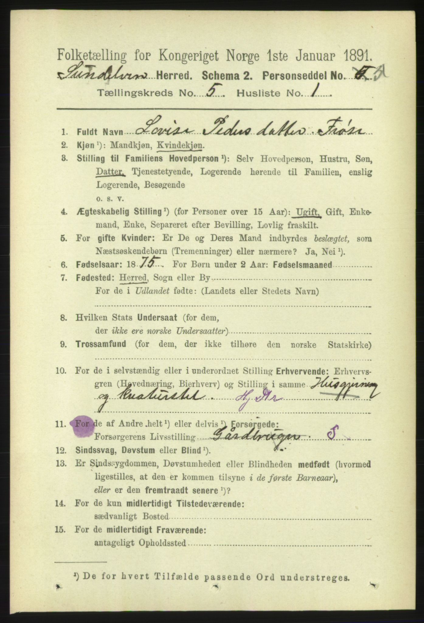 RA, 1891 census for 1523 Sunnylven, 1891, p. 1141