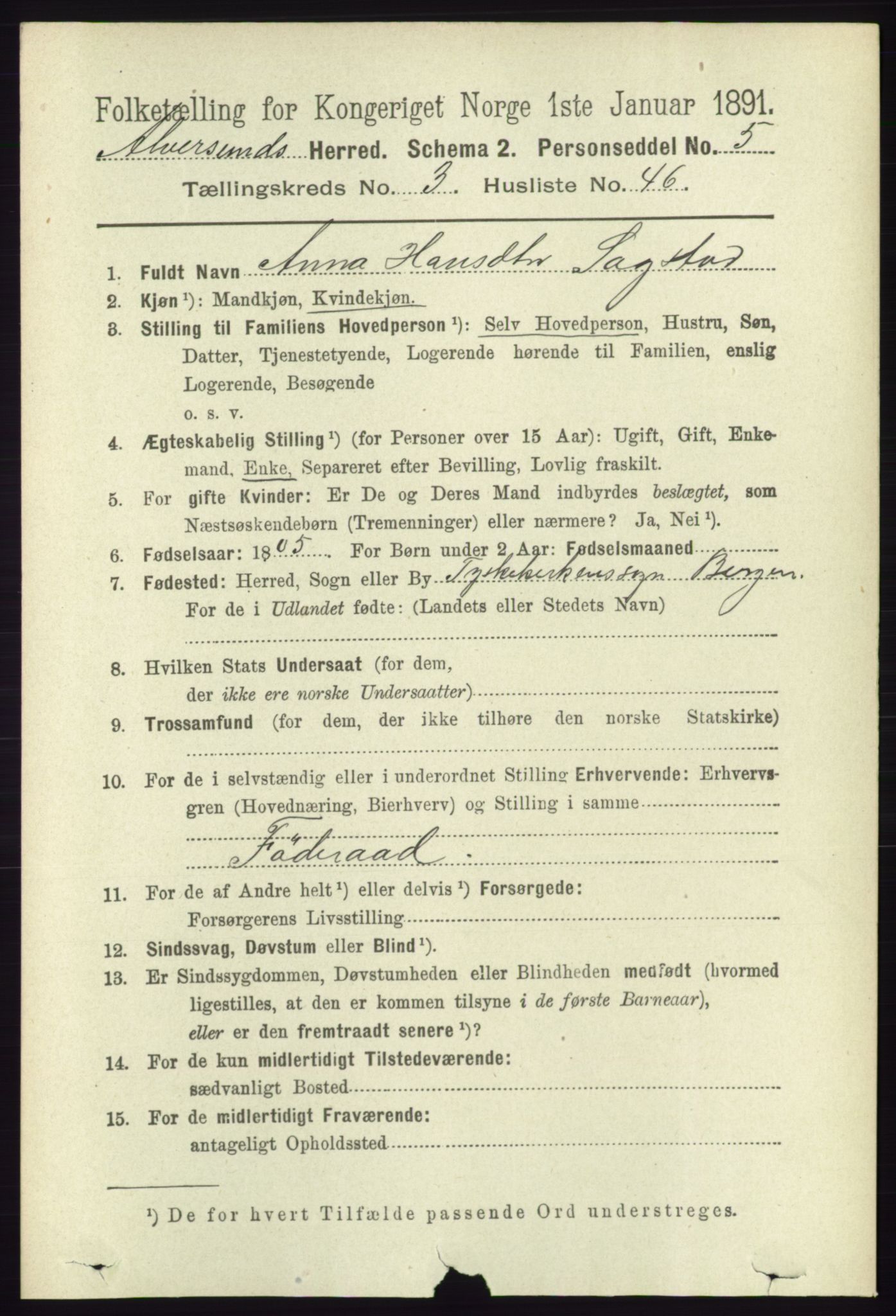 RA, 1891 census for 1257 Alversund, 1891, p. 1337