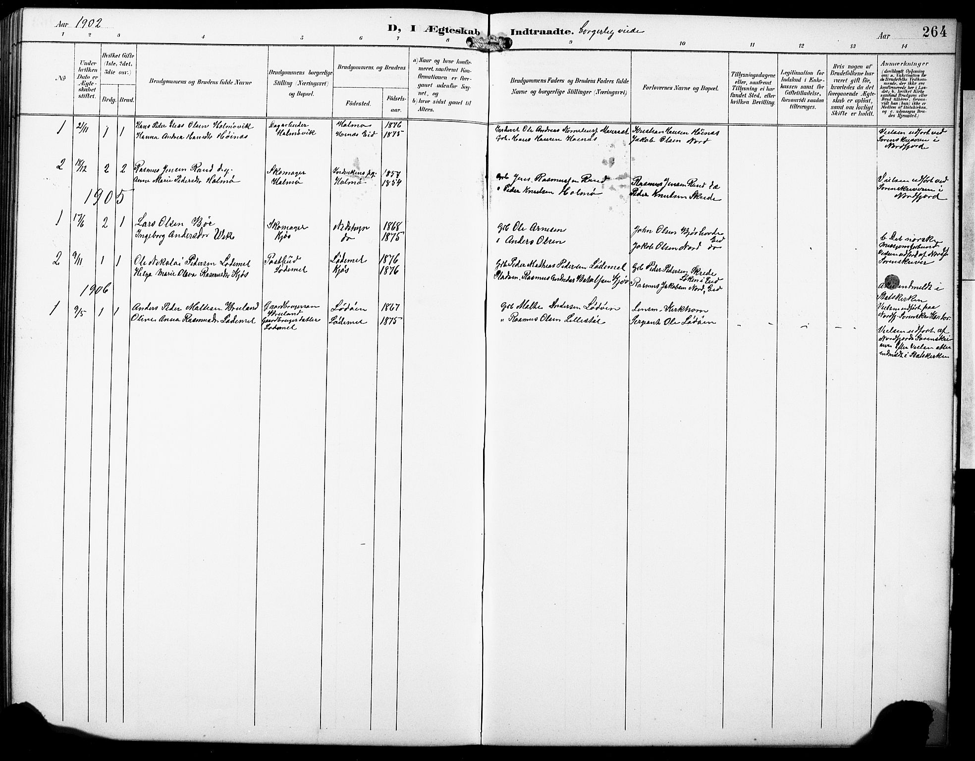 Hornindal sokneprestembete, SAB/A-82401/H/Hab: Parish register (copy) no. A 2, 1894-1927, p. 264
