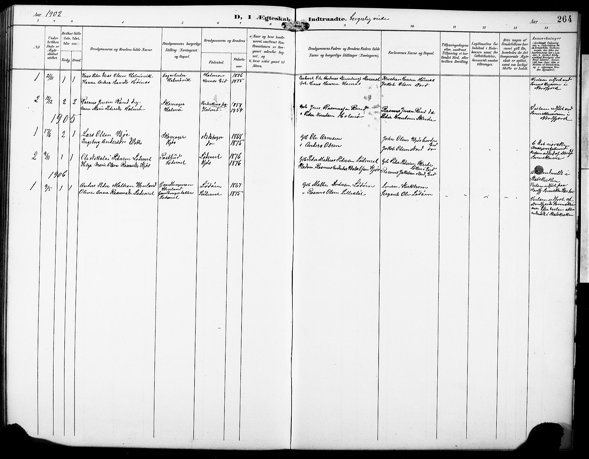 Hornindal sokneprestembete, AV/SAB-A-82401/H/Hab: Parish register (copy) no. A 2, 1894-1927, p. 264