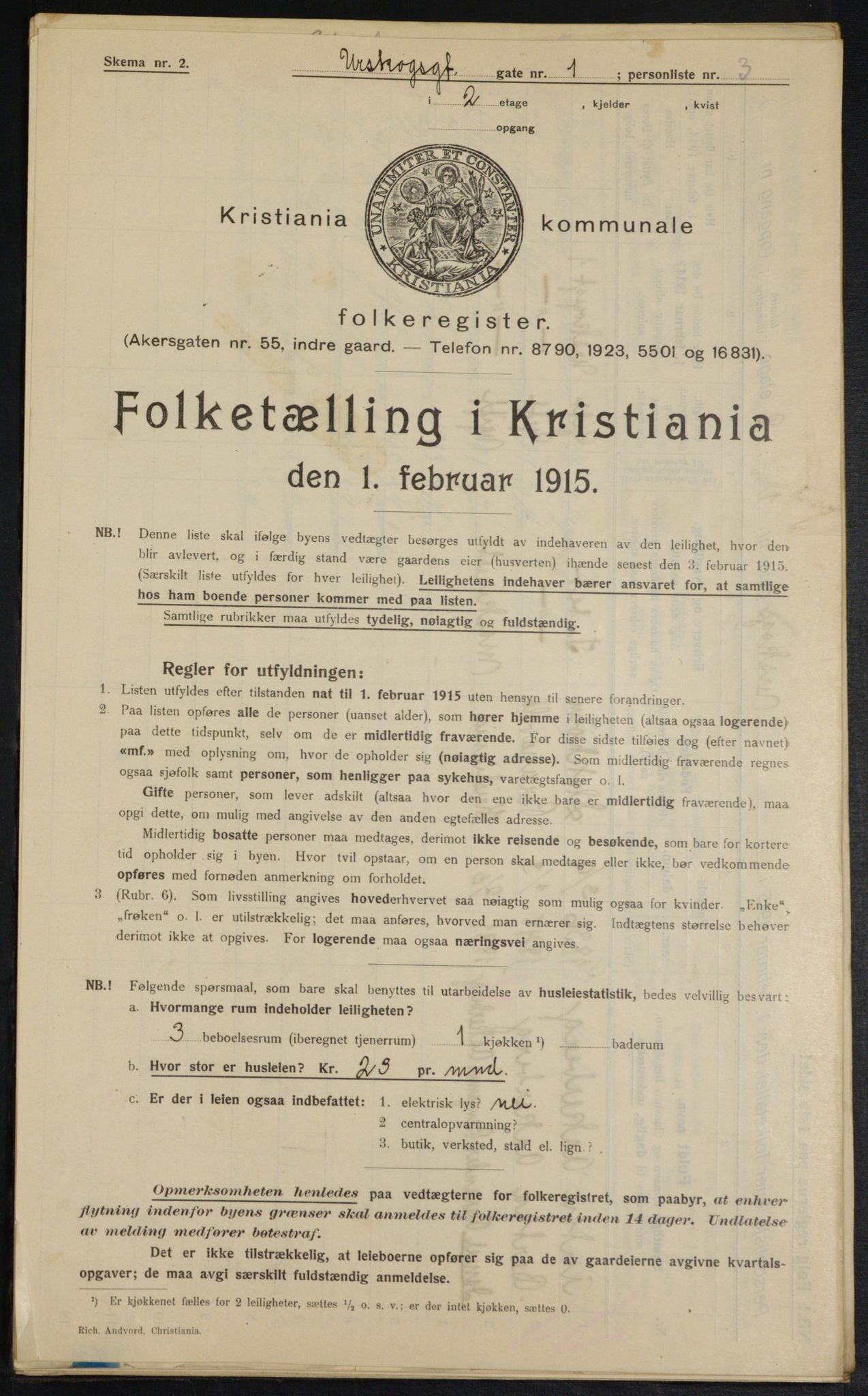 OBA, Municipal Census 1915 for Kristiania, 1915, p. 2611