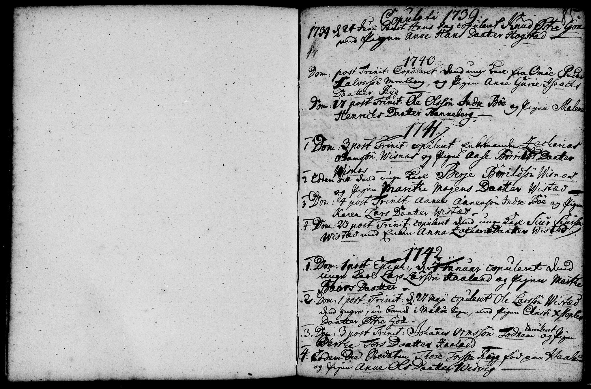 Domkirken sokneprestkontor, SAST/A-101812/001/30/30BA/L0003: Parish register (official) no. A 3 /2, 1738-1760, p. 85