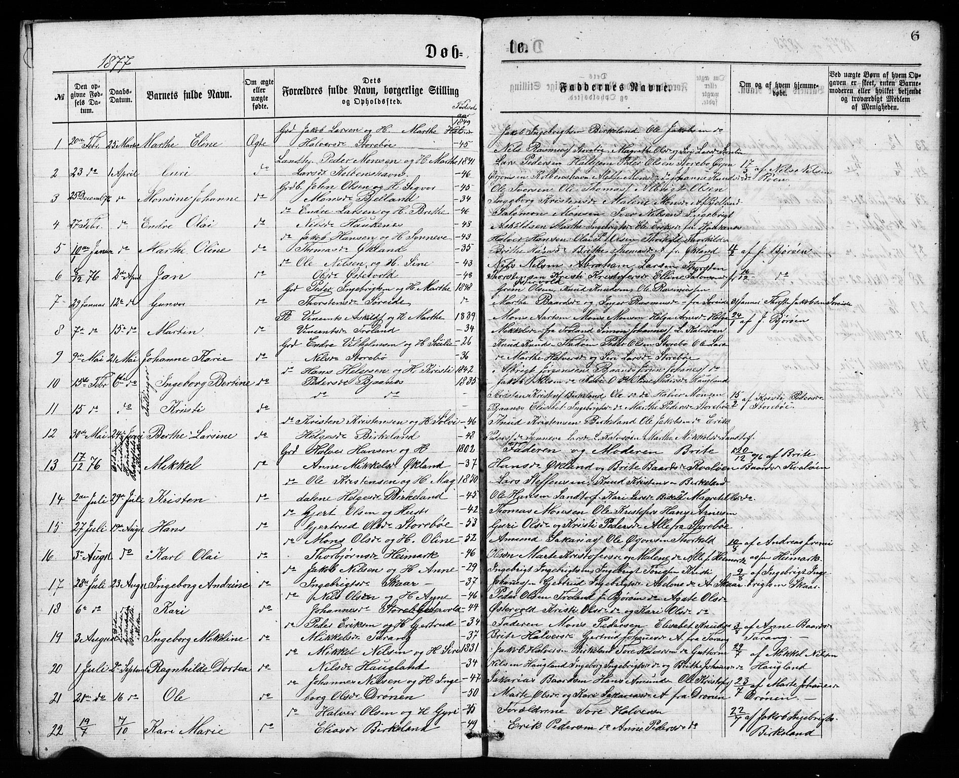 Austevoll Sokneprestembete, SAB/A-74201/H/Hab: Parish register (copy) no. A 1, 1877-1879, p. 6