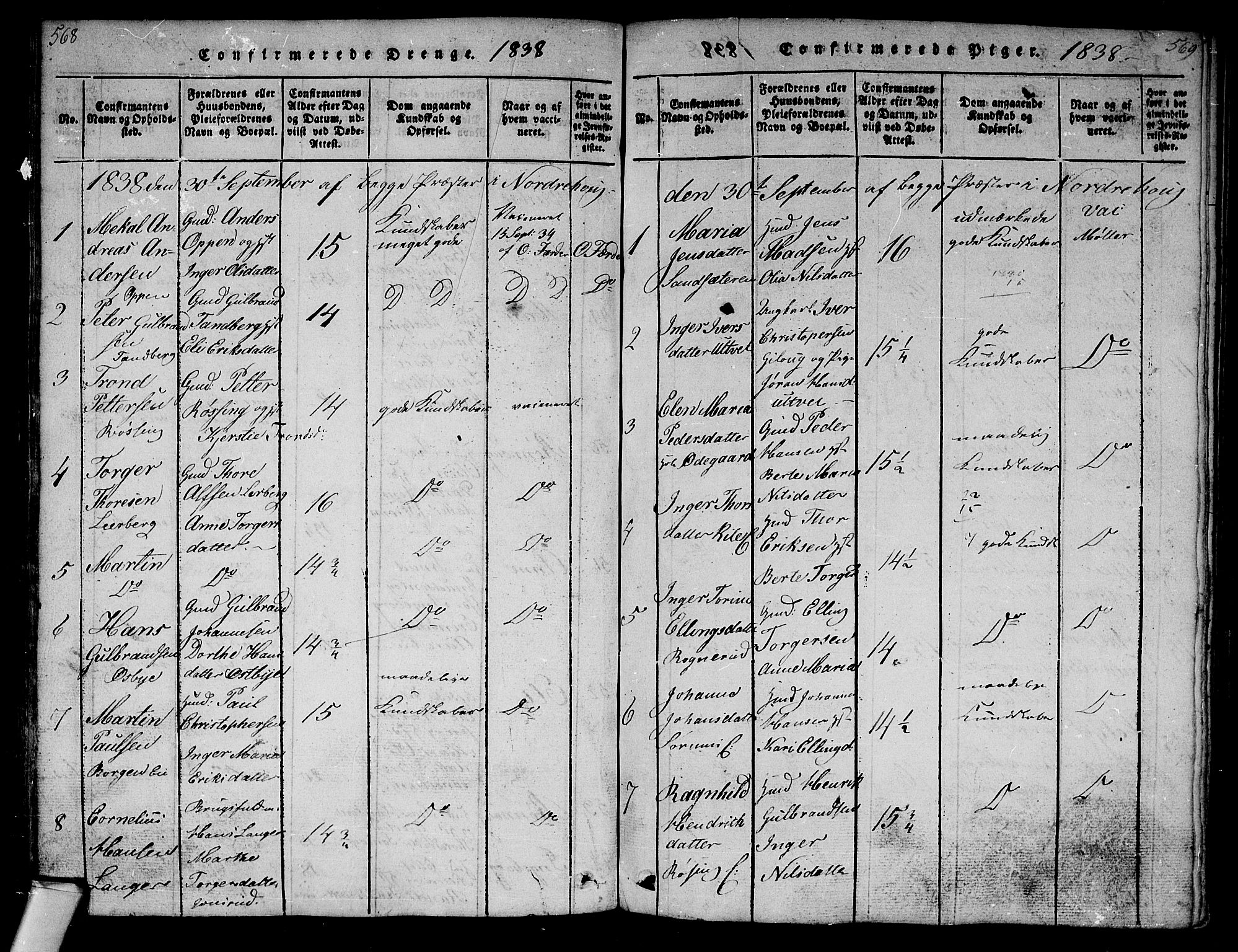 Norderhov kirkebøker, SAKO/A-237/G/Ga/L0003: Parish register (copy) no. I 3 /1, 1814-1876, p. 568-569